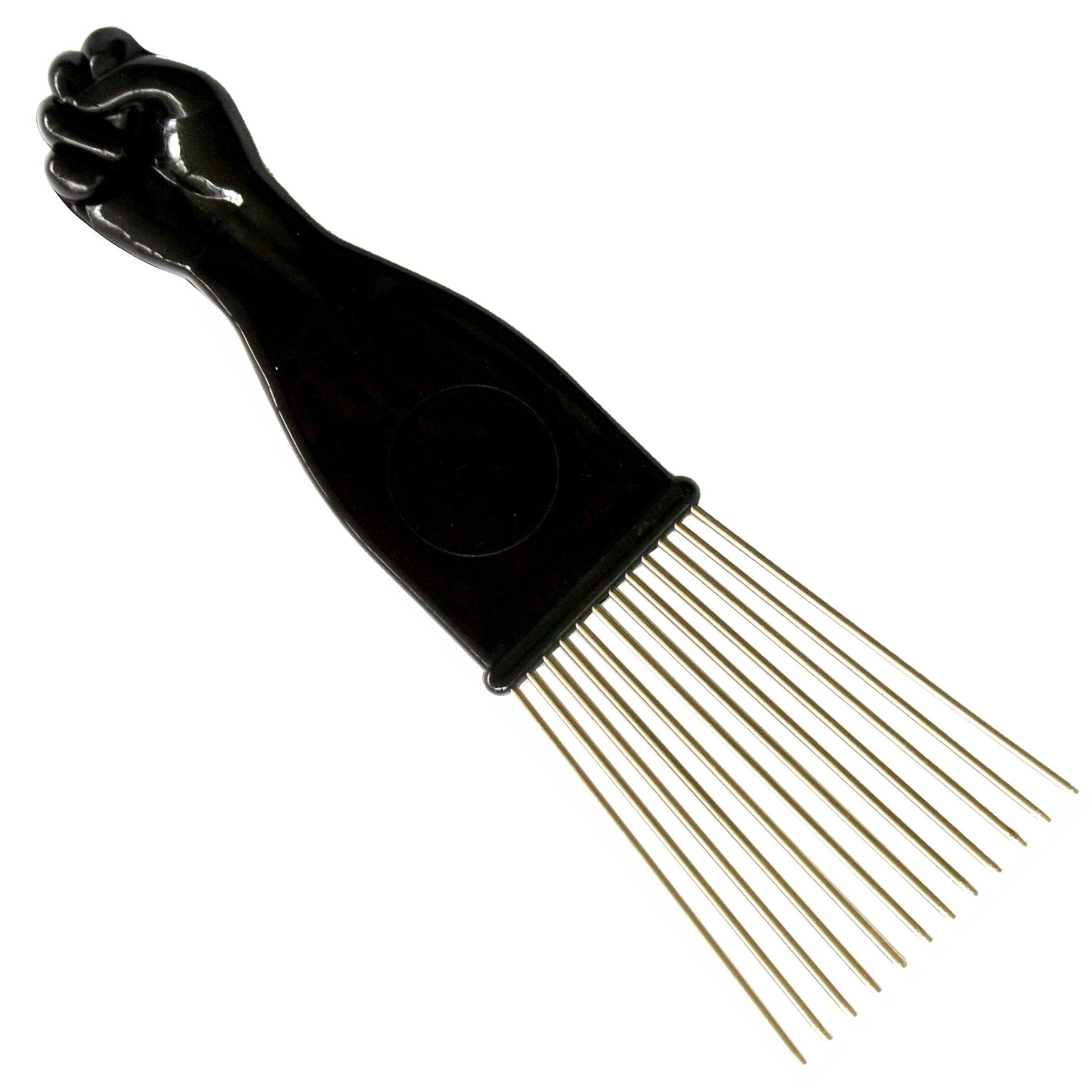 Shoe String King SSK Mini Fan Afro Pick with Black Fist - Metal African American Hair Comb