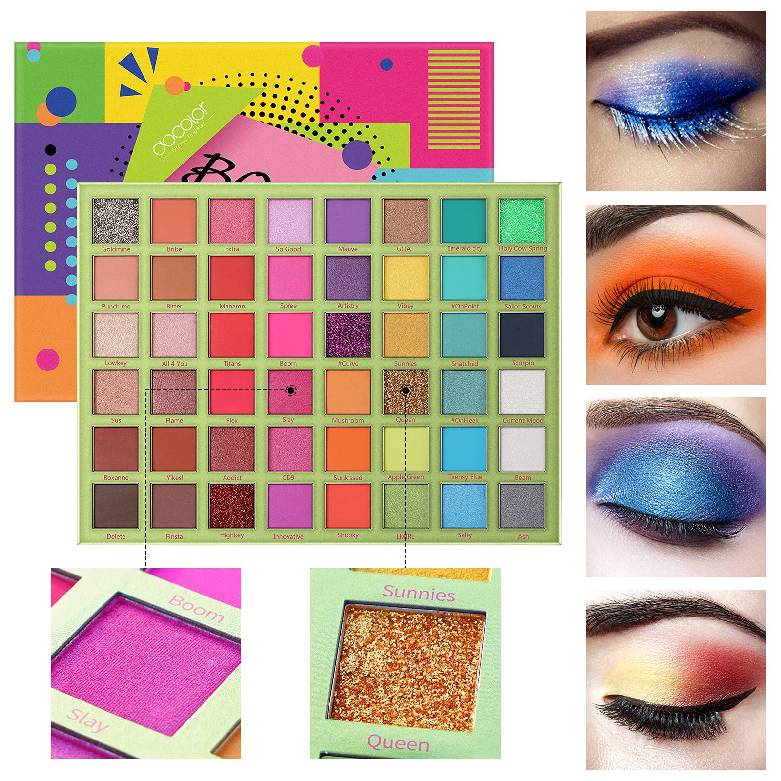 Docolor Eyeshadow Palette 48Colors Boom Eye Shadow Palette Highly Pigmented Mattes Glitter Shimmers Naked Smokey Cream Powder Bl
