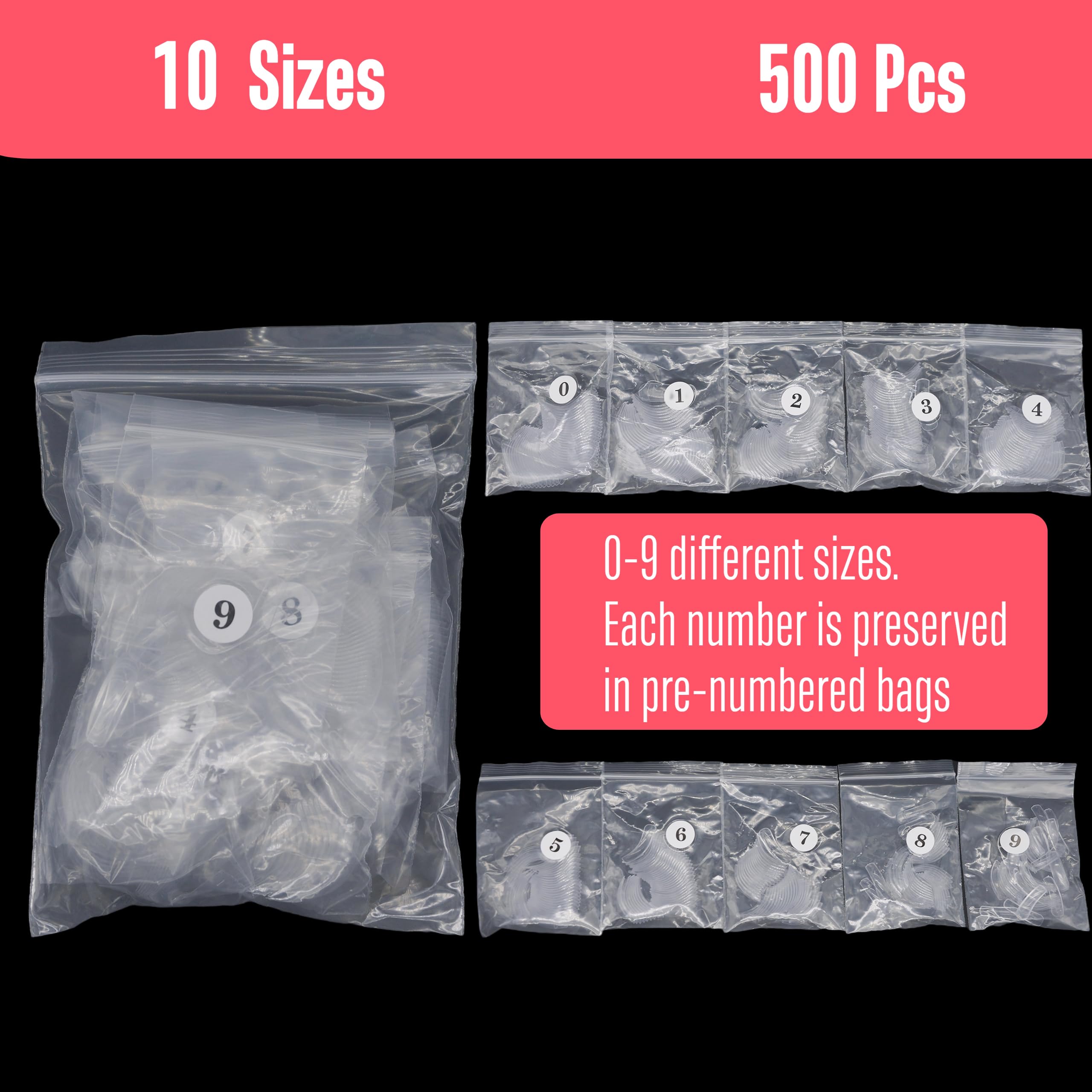 NOVO OVO 500 pcs Hawk Curved Trasnparent Extra Super Extreme Deep Curve Half Cover Long Square Tapered Eagle Claw False Nail Ext