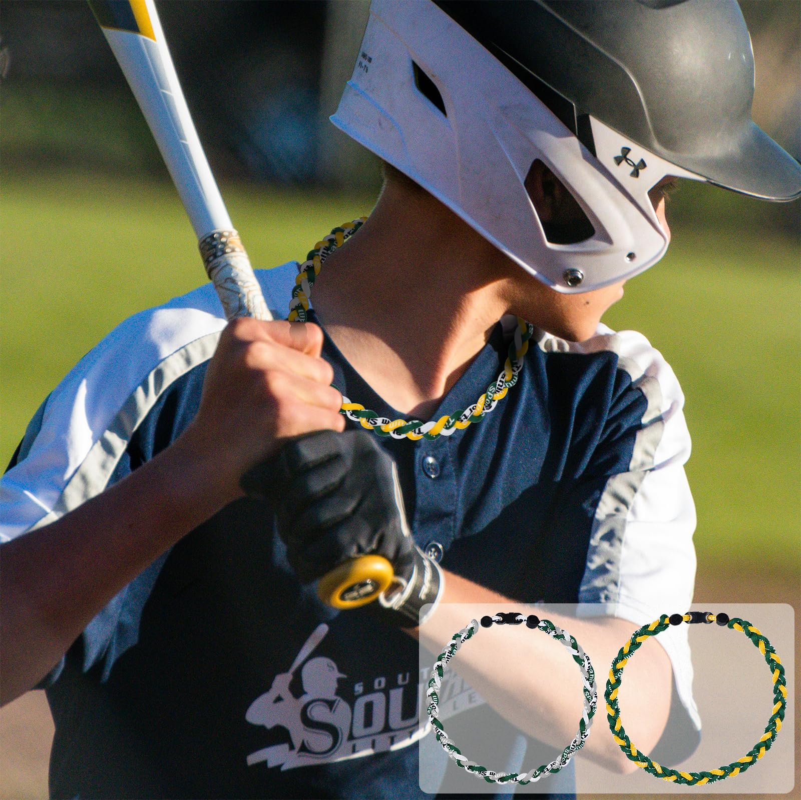 SUPBOMM 3 pcs Baseball Rope Necklaces, League Team Colors Braided Necklace, Baseball Team Gifts, Athletics