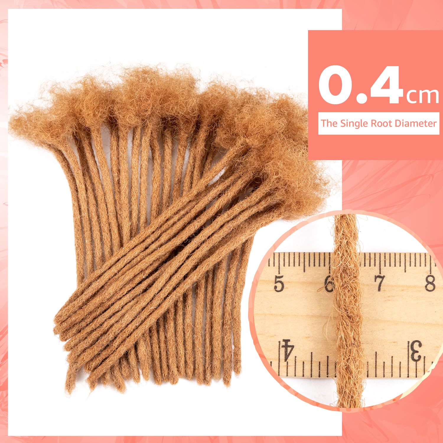 Teresa 6 Inch 0.4Cm Width Loc Extension Human Hair #30 Brown Color 70 Strands Full Hand-Made Permanent Locs Extensions Can Be Dy