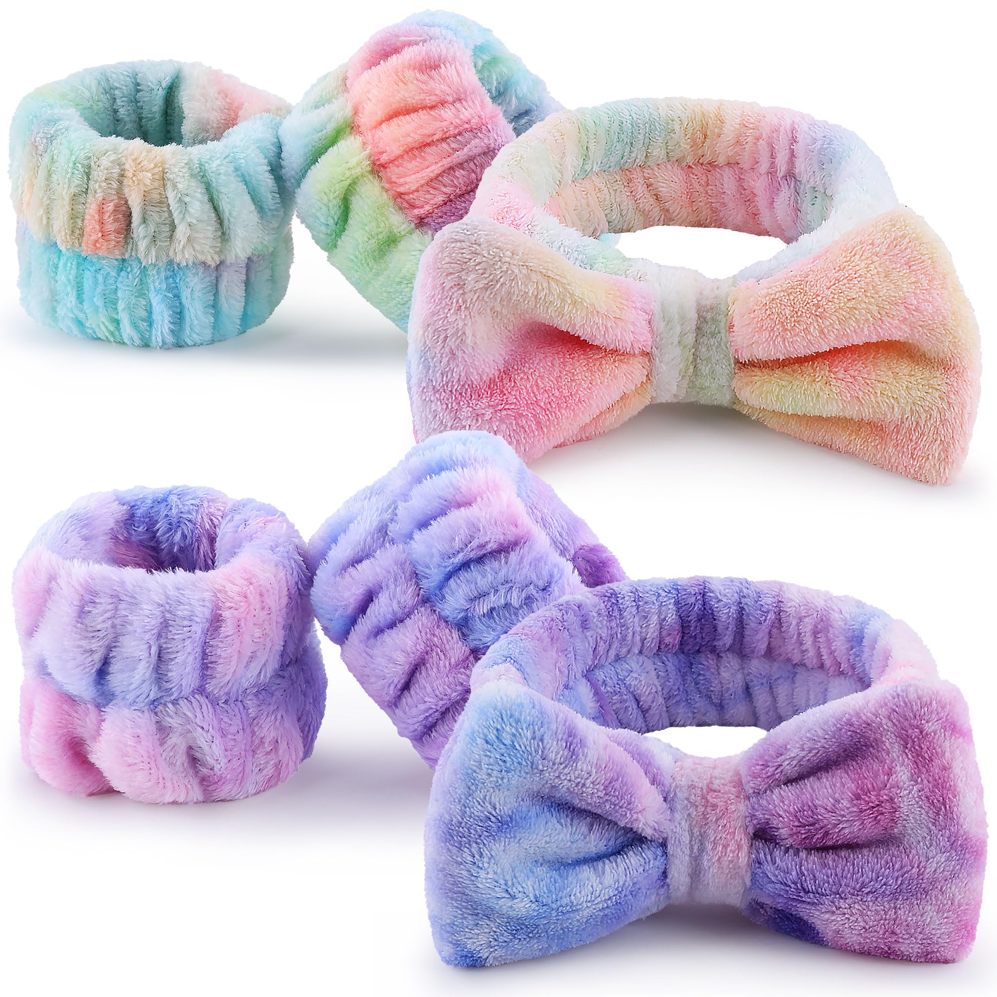 WSYUB Spa and Makeup Headband Set - Gorgeous Tie Dye Color Cosmetic Headband and Absorbent Wrist Towels for Skincare, Face Washi