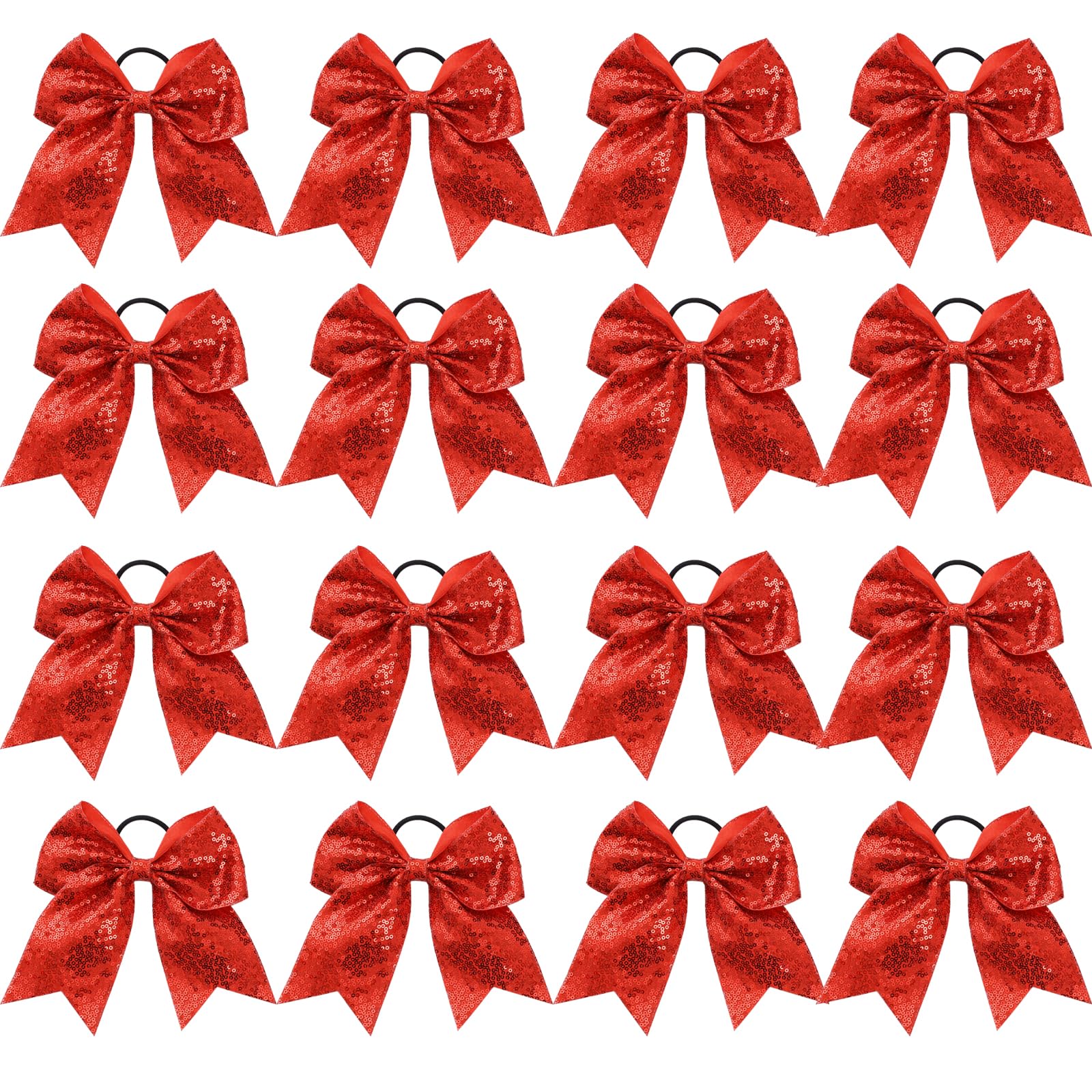 16 PCS Large Glitter Red Cheer Hair Bows, Shiny Cheerleading Bows Ponytail Holder for Cheerleader Girls Softball Sports and Chri