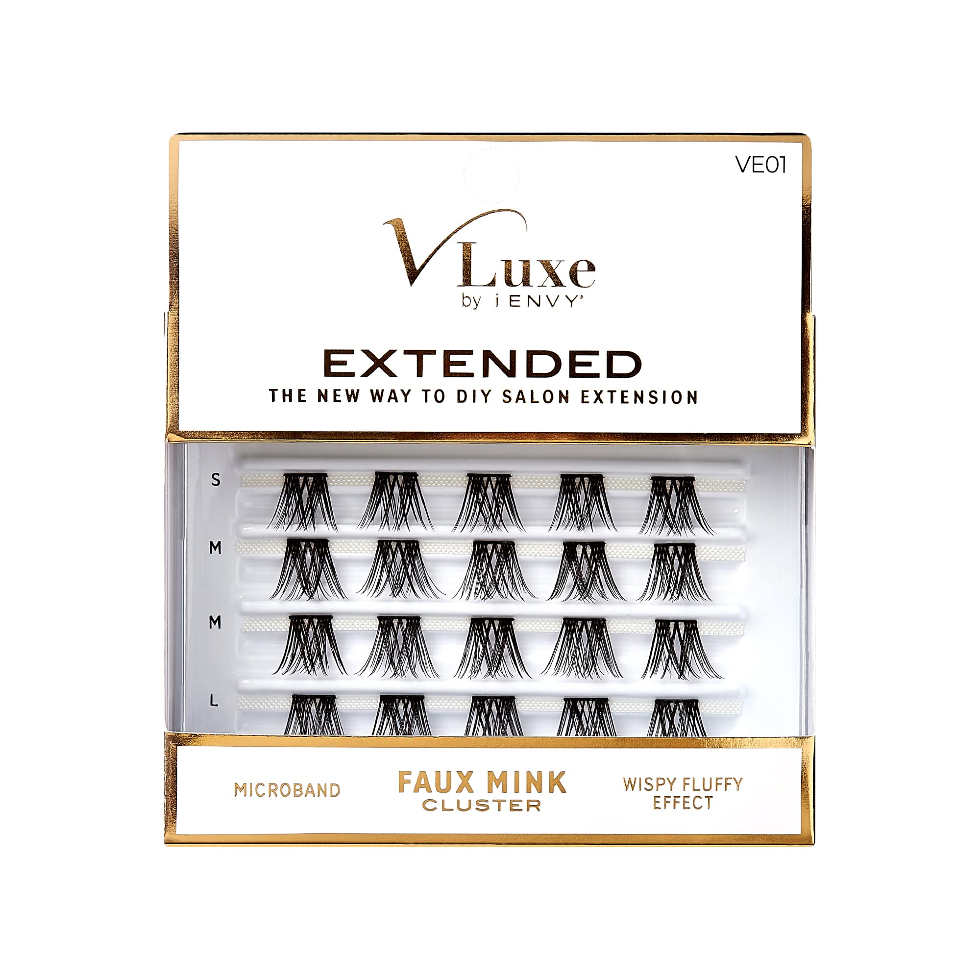 VLuxe Extended False Eyelashes Featherlight Reusable Artificial Eyelashes Multipack Lash Clusters (Faux Mink 01)