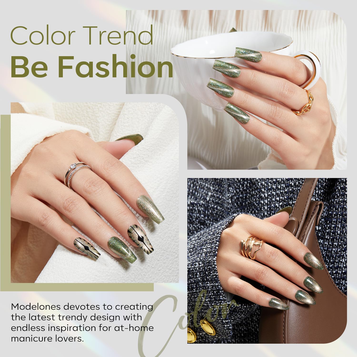 Modelones Cat Eye Gel Nail Polish, 15 Ml Glitter Green Gel Polish With Magnet Sparkle Galaxy Series Spring Nail Gel Polish Soak