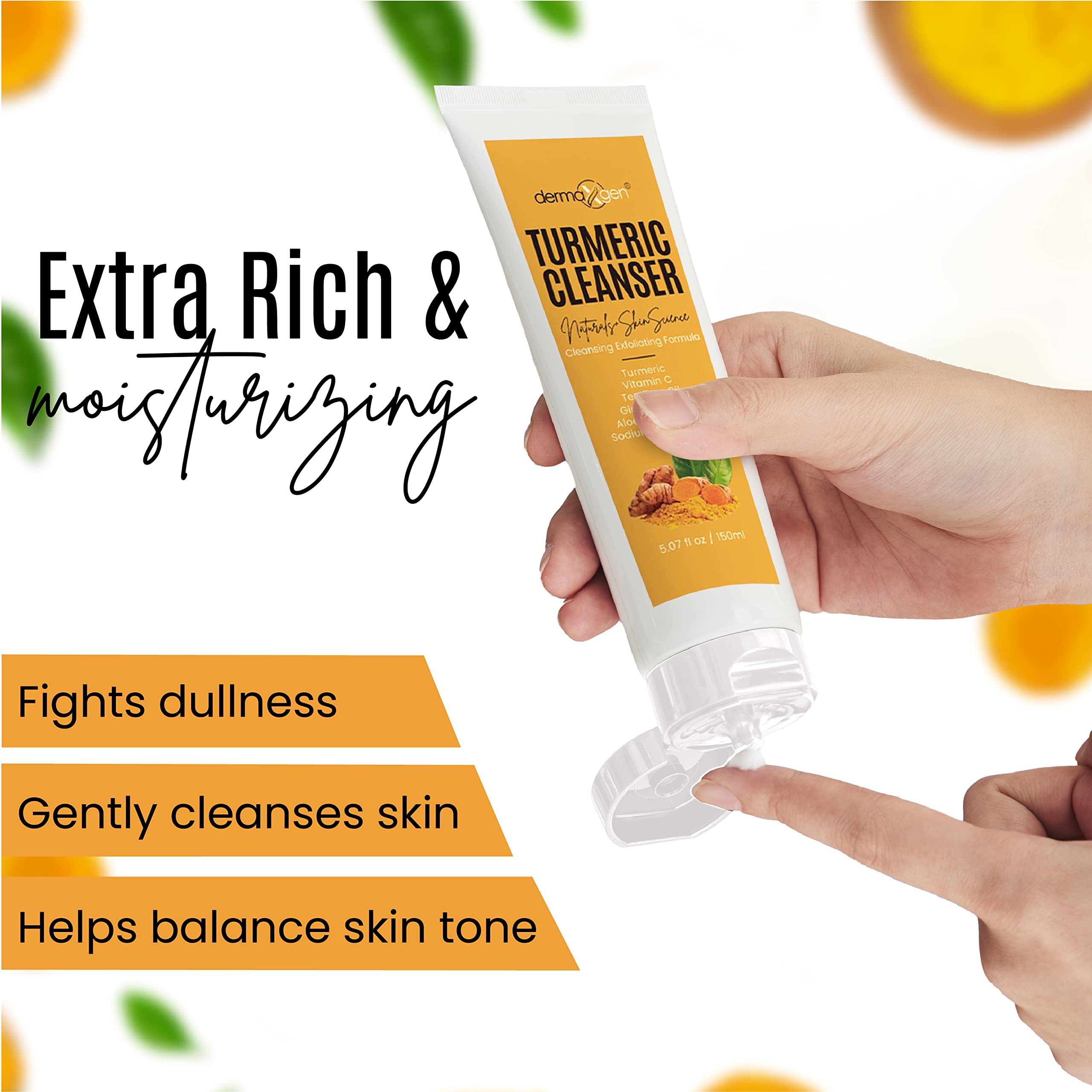 Dermaxgen Turmeric Facial Cleanser - Natural Anti Aging Exfoliating, Nourish & Glowing Cleanser For Clearing Acne Scars, Age Spo