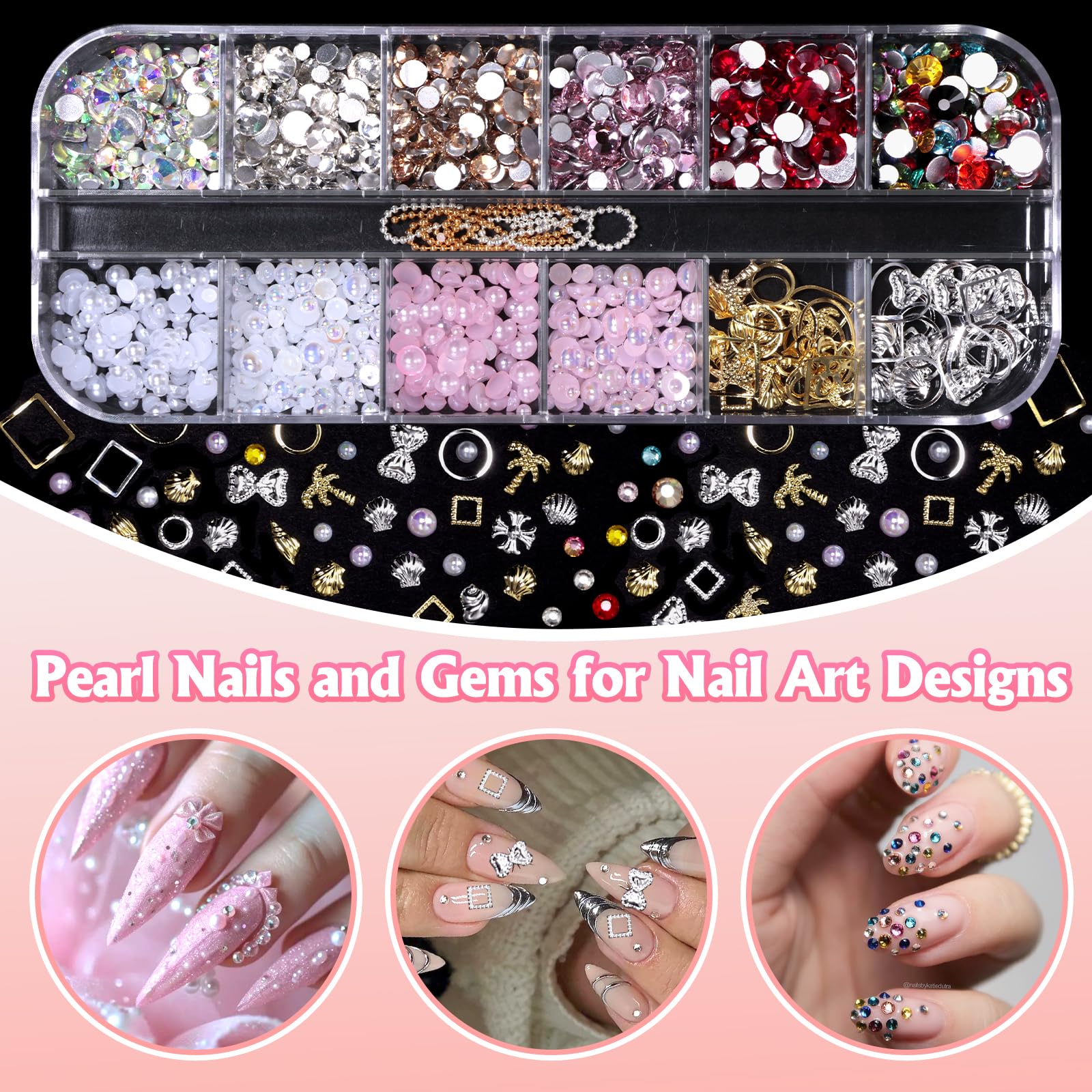 2 Boxes Mixed 3D Nail Charms And Gems, Red Pink Bows Flowers Acrylic Nail Charms Pearl Heart Nail Art Charms, Bows Heart Nail Ch