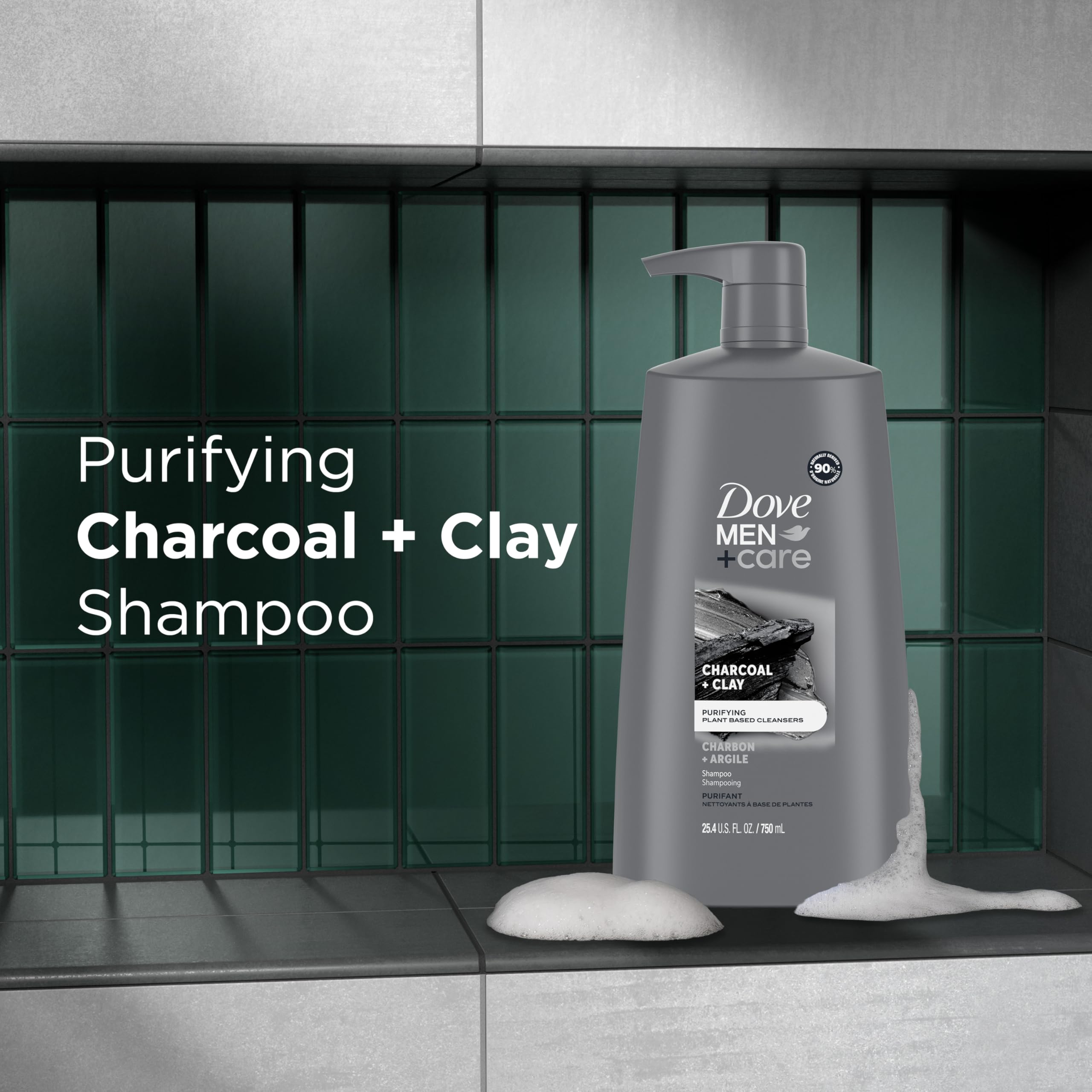 Dove Men + Care Shampoo Charcoal + Clay 3 Count For Healthy-Looking Hair Naturally Derived Plant Based Cleansers 25.4 Oz