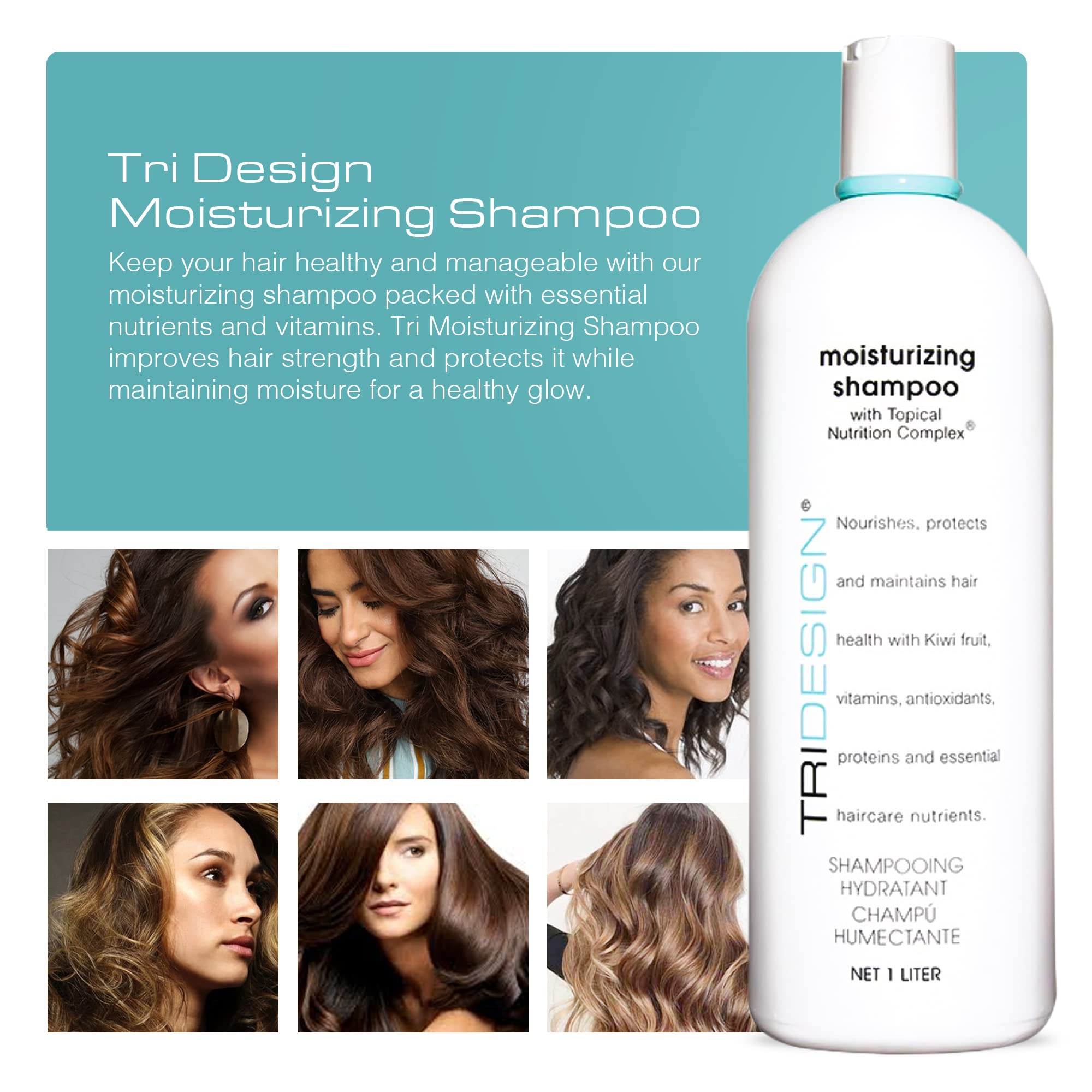 TRI Design Moisturizing Shampoo - Hydrating Shampoo for Dry Hair, Nourishing Shampoo Moisturizer for Women and Men, Daily Shampo