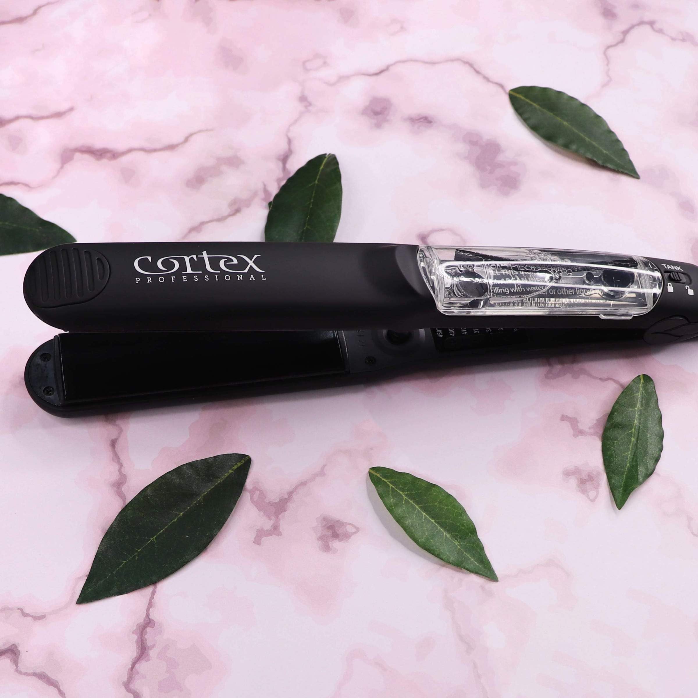 Cortex Professional Vapor Hair Straightener Flat Iron For Hair 1.25'' Ceramic Premium Argan Infusion Steamliner - Dual Voltage S