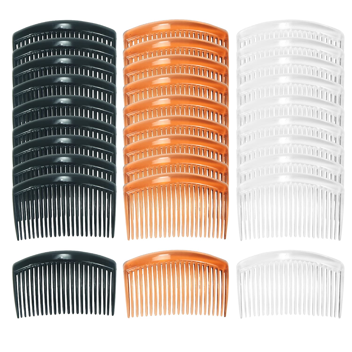 Cinaci 30 Pack Clear White Black Brown Plastic Hair Side Combs Slide Bun Holder with 23 Teeth DIY Headpieces Clips Grips Barrett