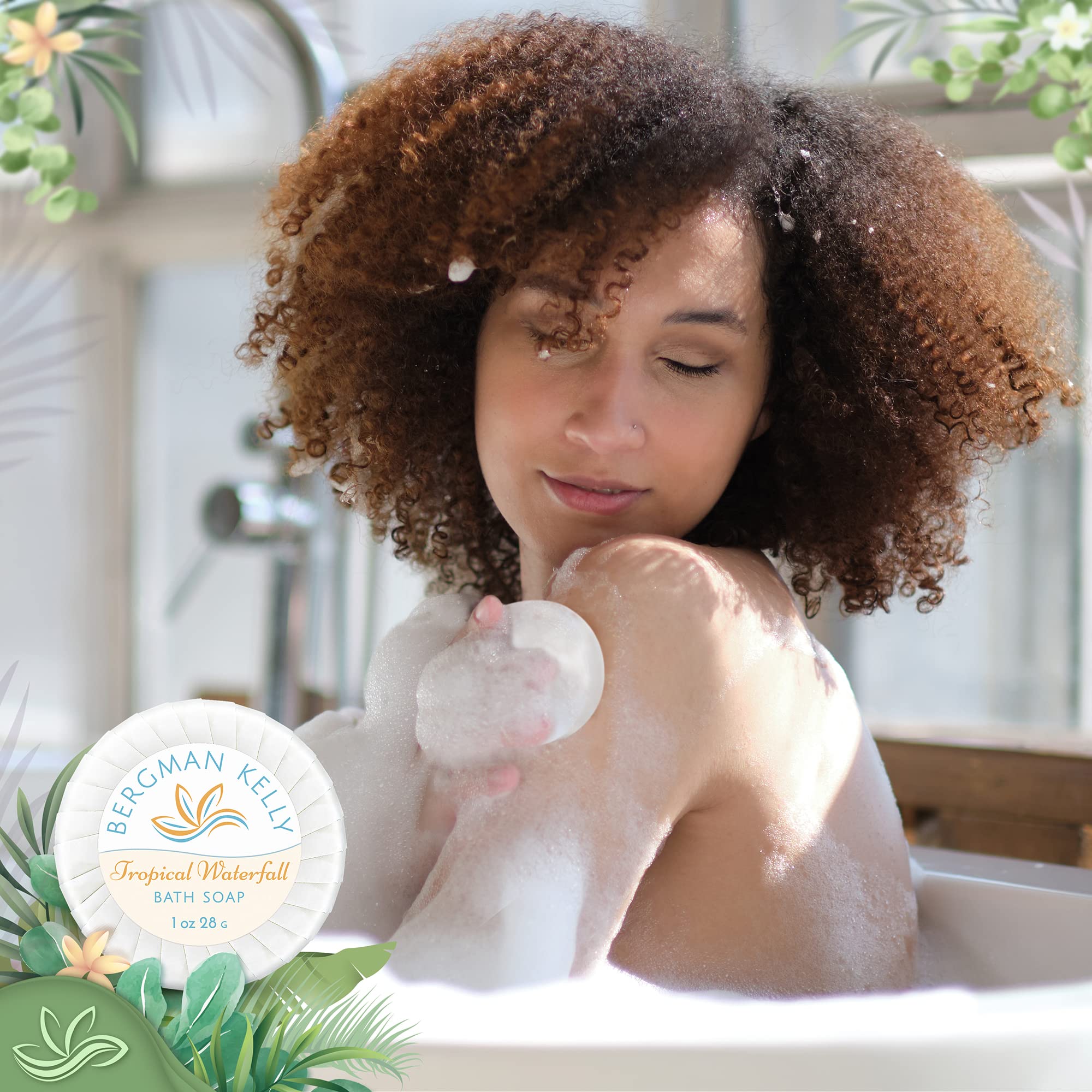 Bergman Kelly Round Hotel Soap Bars, Shampoo & Conditioner 3-Piece Set (1 Oz Each, 150 Pc Total, Tropical Waterfall), Delight Yo