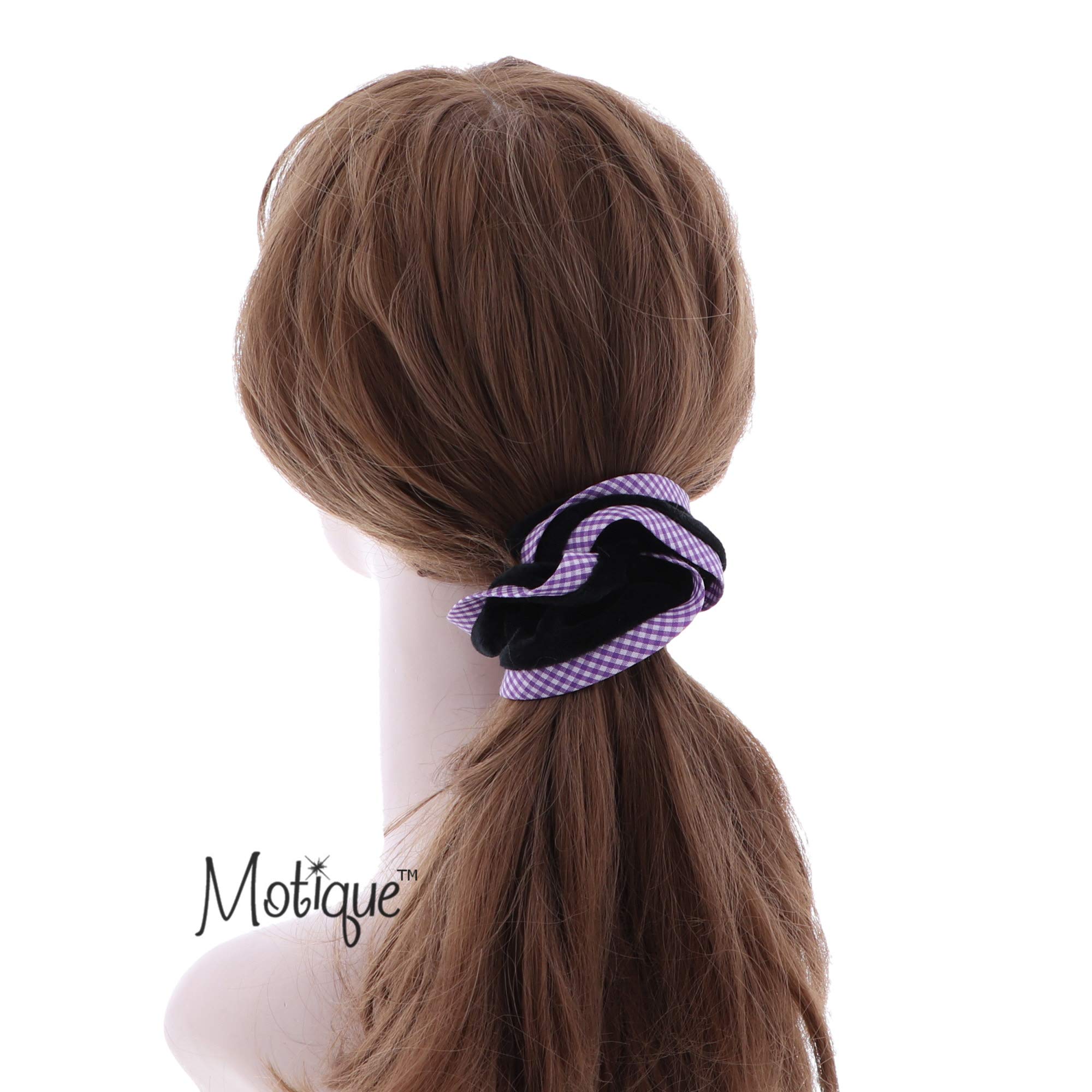 Velvet Hair Scrunchie with Purple Checkered Trim