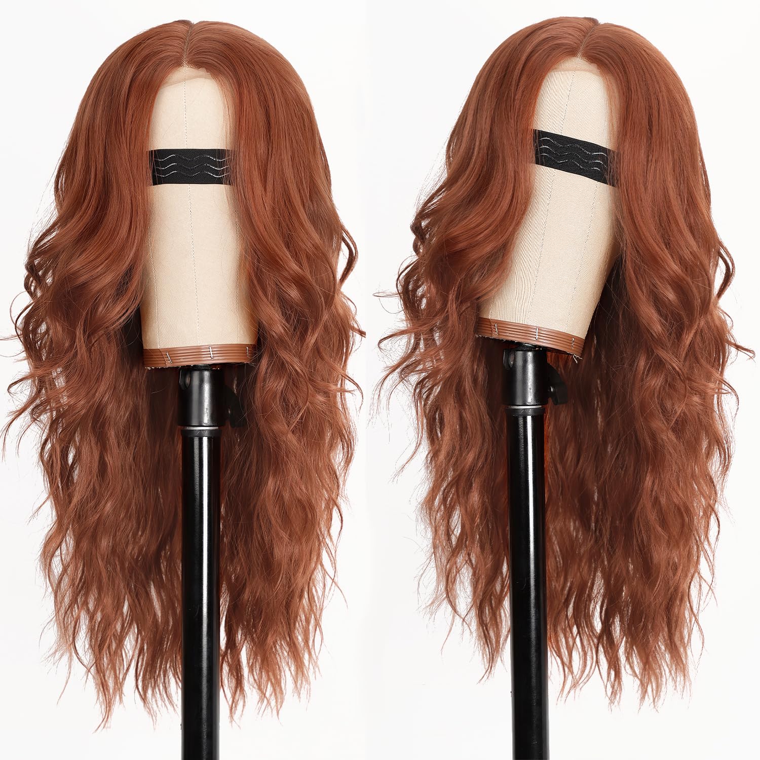 Aisi Hair Auburn Wigs For Women, Long Wavy Lace Hairline Wig, Middle Part Synthetic Heat Resistant Wig For Daily Party