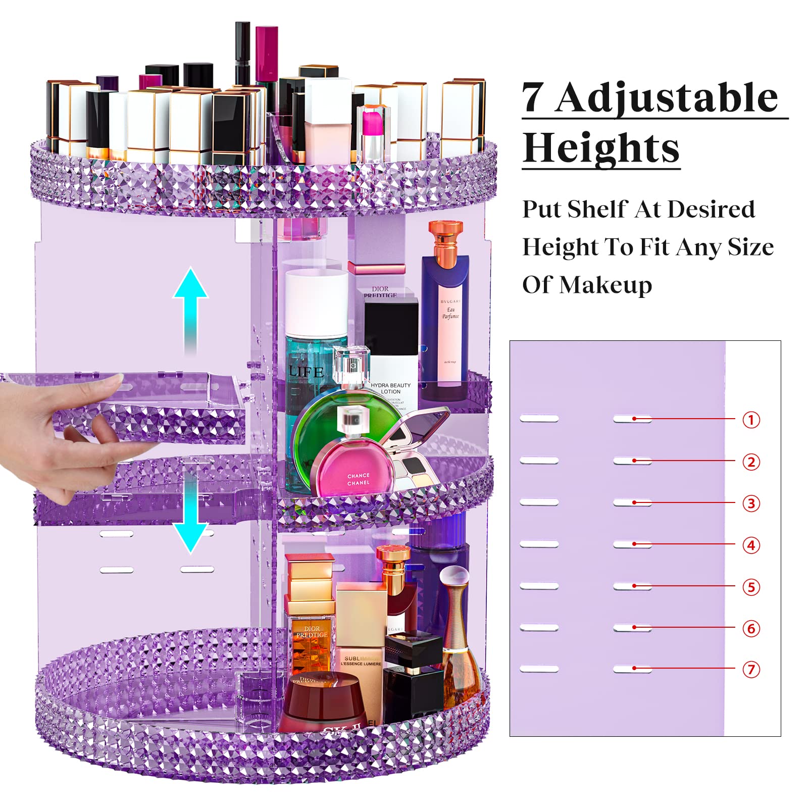 Makeup Organizer 360 Degree Rotating Cosmetic Storage Organizer, Acrylic Make Up Organizer, Large 7 Layers 360 Makeup Organizer,