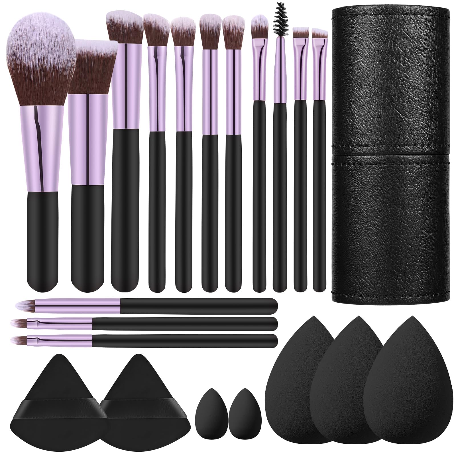 14 Pcs Travel Makeup Brush Set Portable Mini Makeup Brushes Make up Brush with Case,5 Pcs Makeup Sponge Mother's Day Gift for Fo