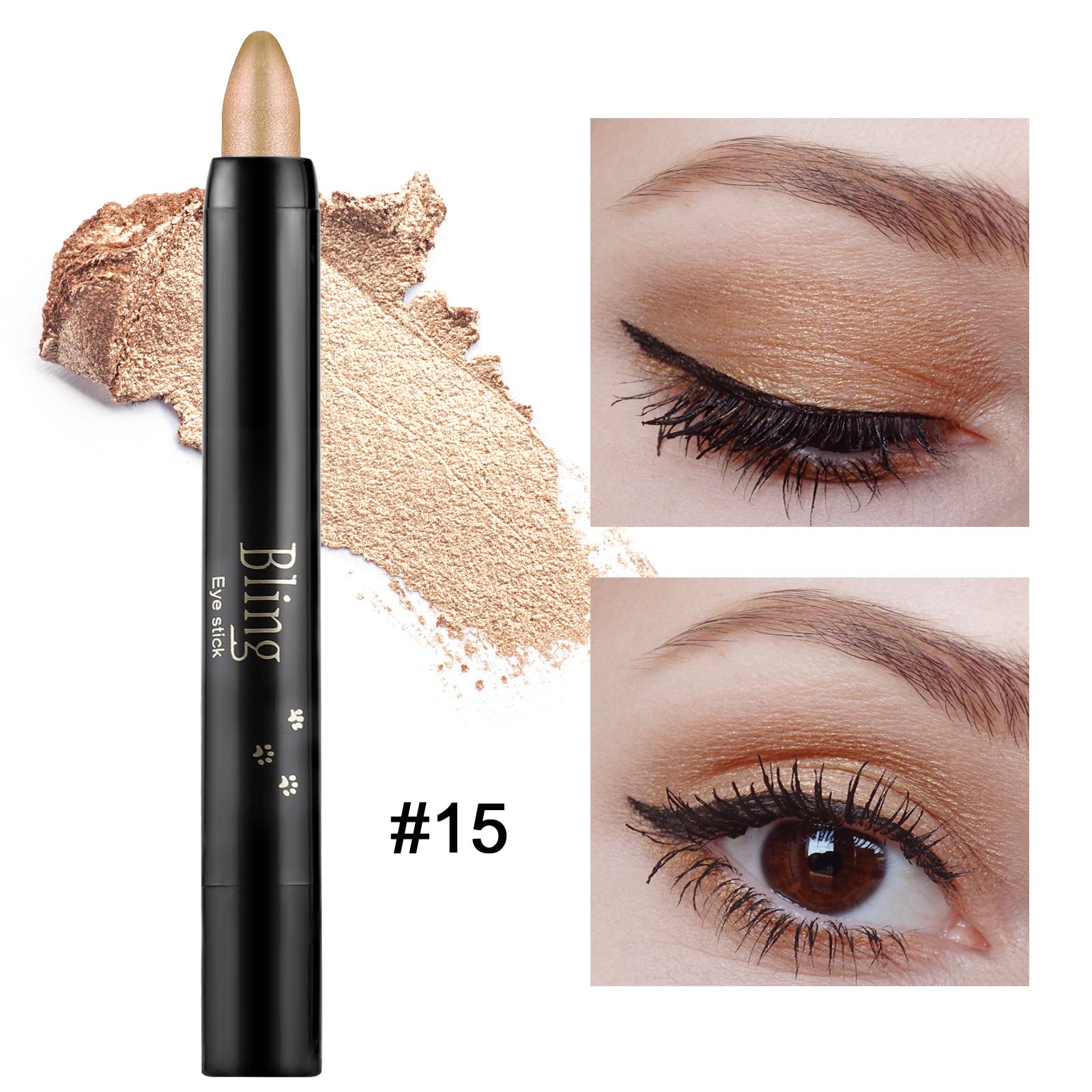 Boobeen Waterproof Eyeshadow Stick Crayon - Shimmer Cream Eyeshadow Pen for Easy Glitter Eye Makeup (15#)