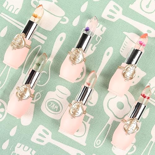 firstfly Crystal Flower Jelly Lipstick Pack of 6, Long Lasting Moisturizer, Color Change, 0.72 oz, Pink