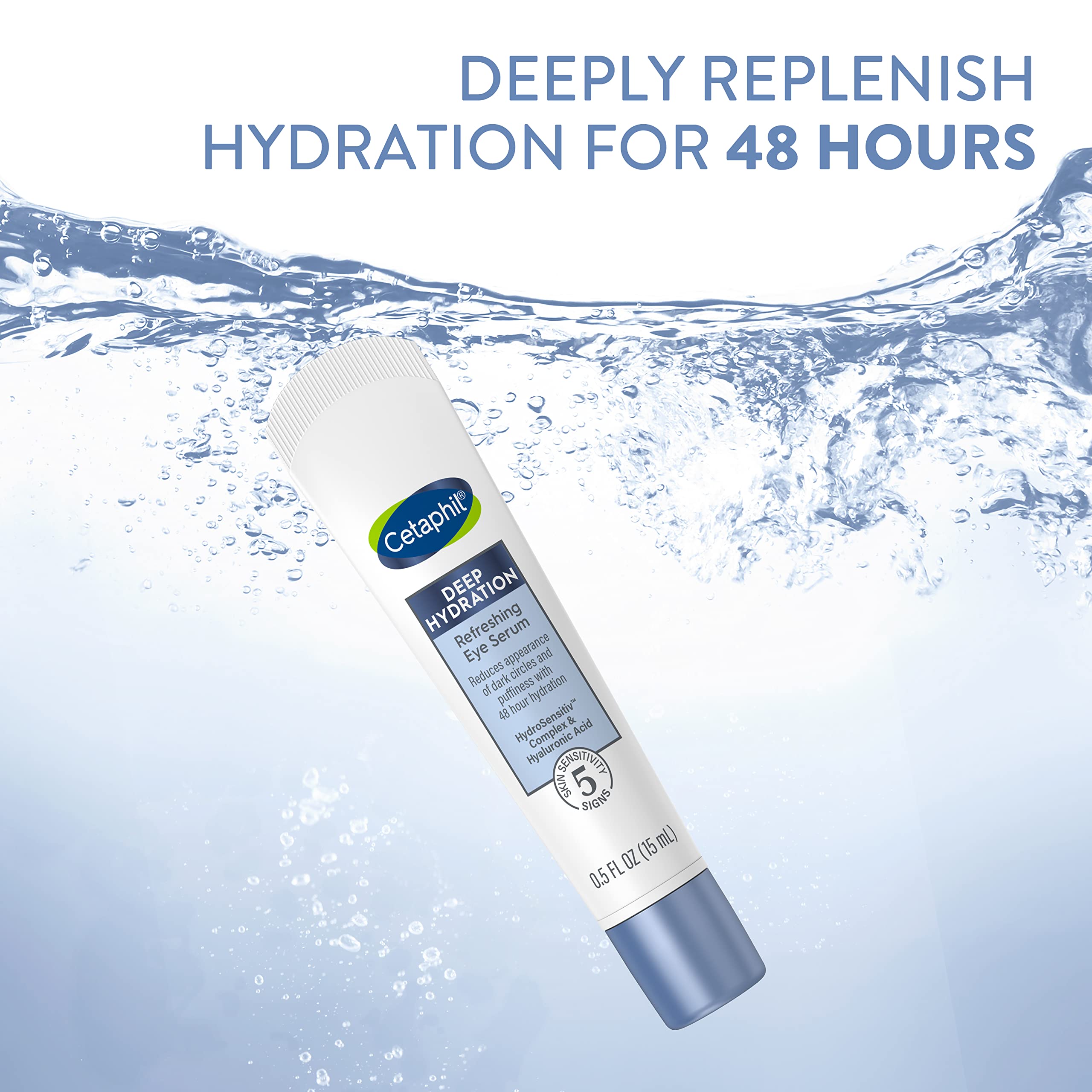 Cetaphil Deep Hydration Refreshing Eye Serum, 0.5 Fl Oz, 48Hr Hydrating Under Eye Cream To Reduce The Appearance Of Dark Circles