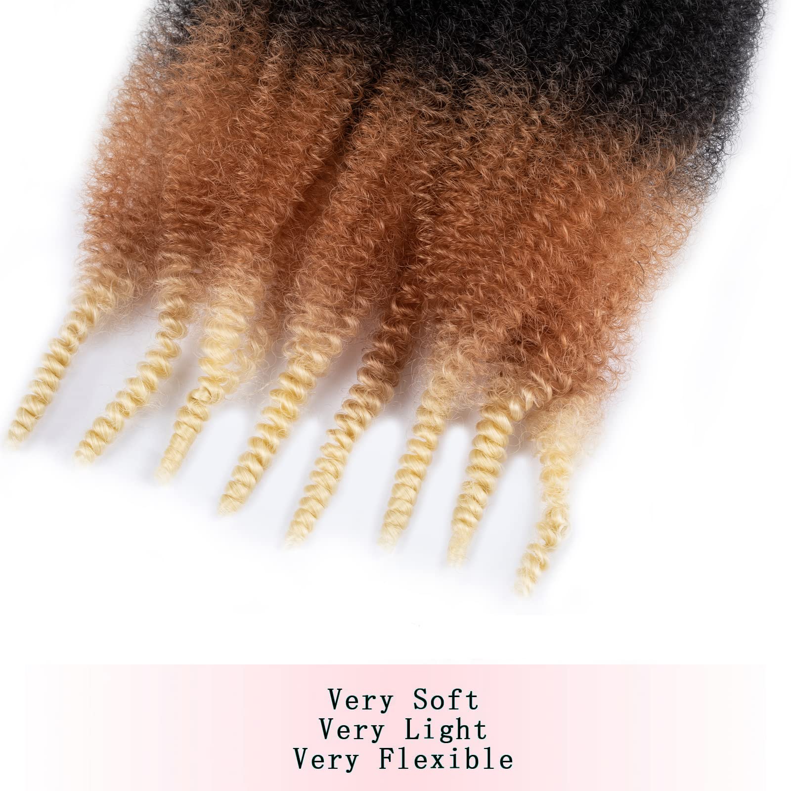 Blonde Brown Ombre 8 Packs Springy Afro Twist Hair 1B27613# 16 inch 3 Tones Pre-Separated Kinky Marley Twist Braiding Hair Soft