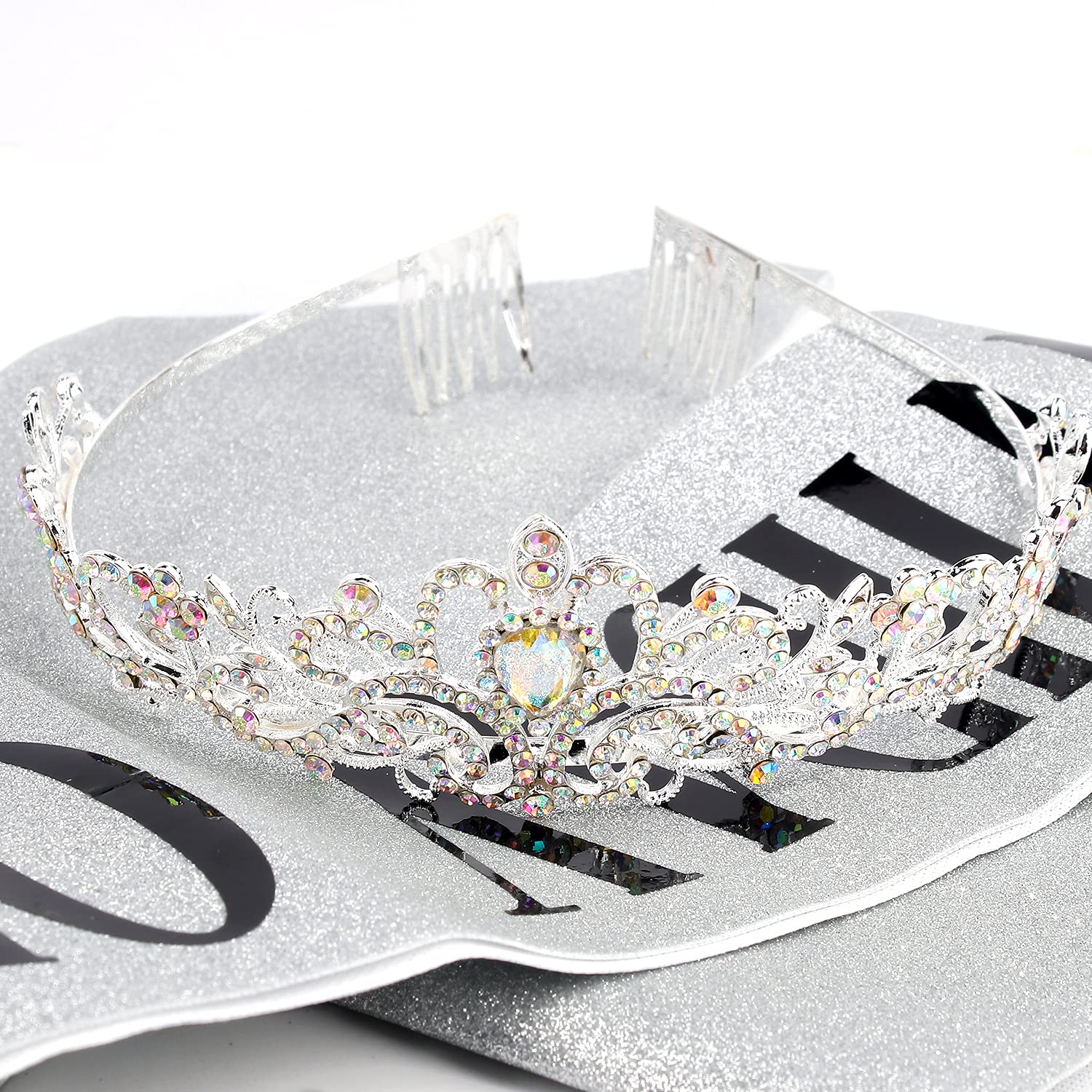 'Birthday Queen'' Sash & Crystal Tiara Kit Cocide Birthday Silver Tiara And Crowns For Women Sash For Girls Pink Birthday Decor