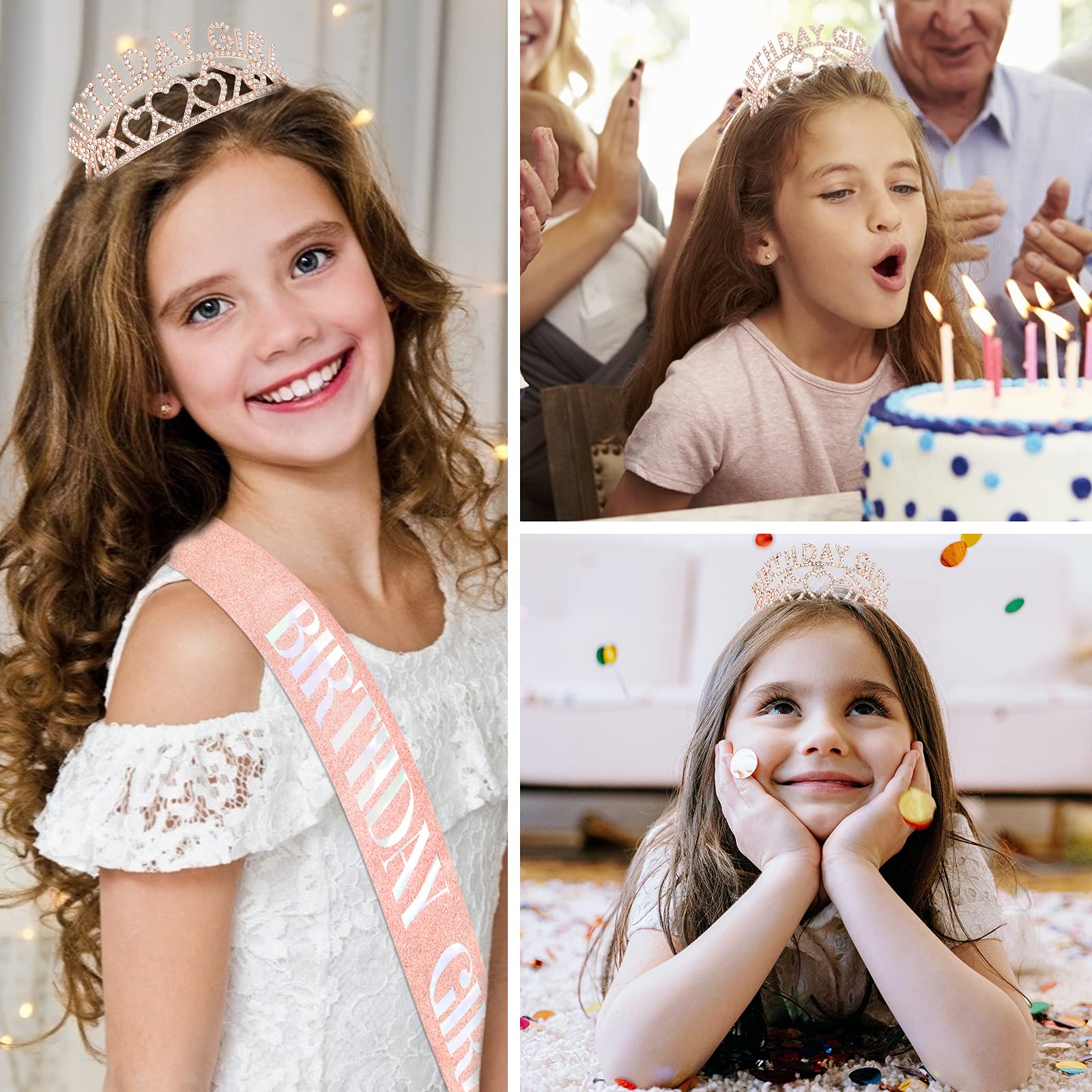 Birthday Girl Crown,CIEHER Birthday Girl Sash & Rhinestone Rose Gold Tiara Kit,Tiaras and Crowns for Women,Princess Elegant Crow