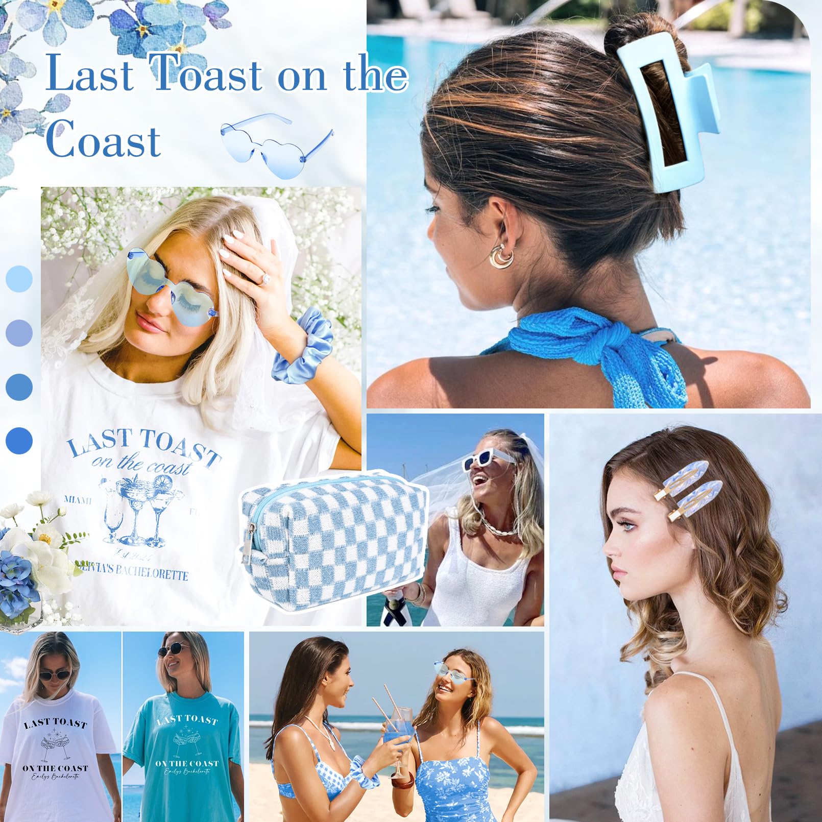 5PCS Last Toast on the Coast Bachelorette Party Gifts Bridesmaid Proposal Gifts Bachelorette Favors Beach Hair Clips Hair Scrunc
