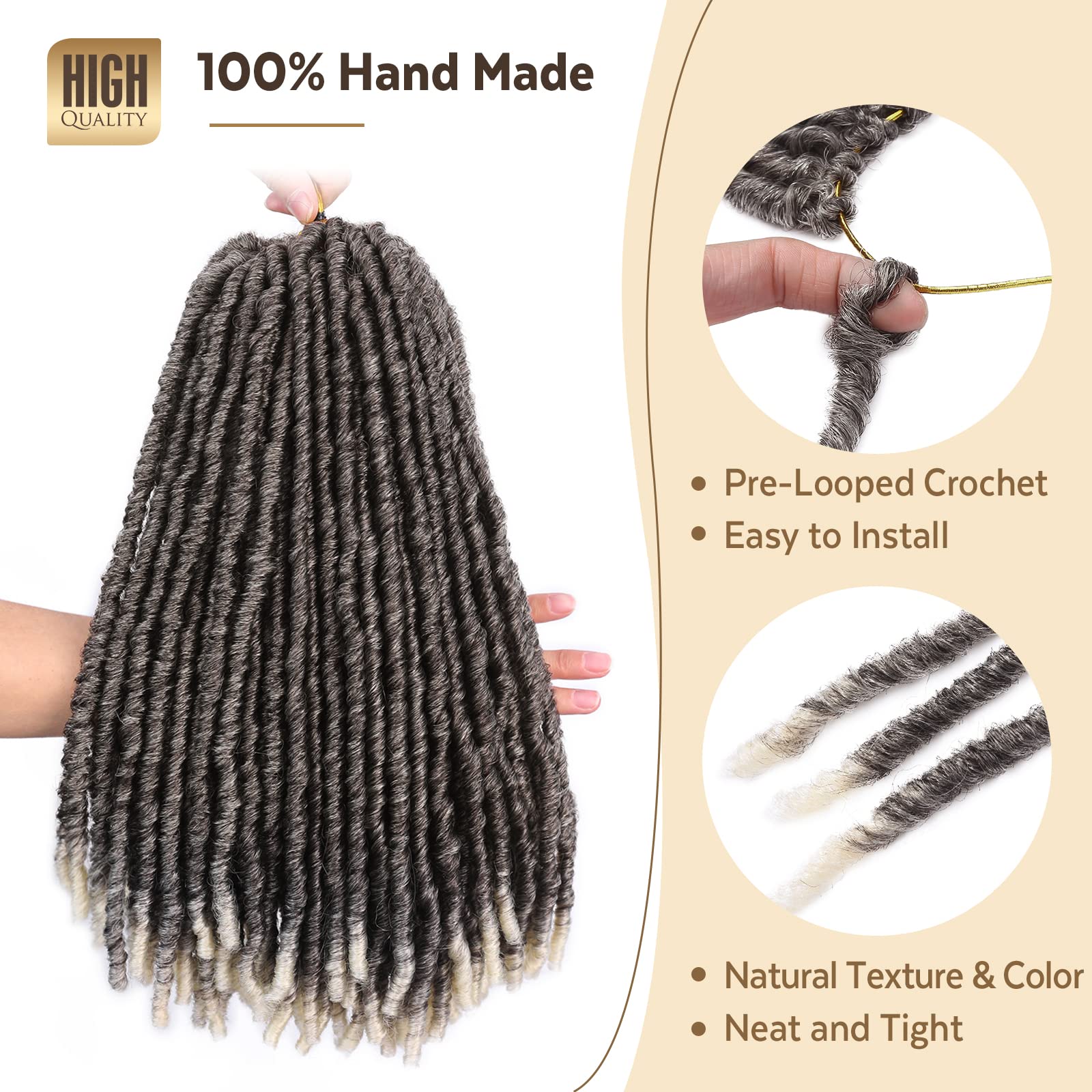 Wignee 120 Strands Faux Locs Crochet Hair 12 Inches Short Faux Locs Pre-Looped Soft Locs Dreadlock Crochet Hair 6 Packs Pre-Twis