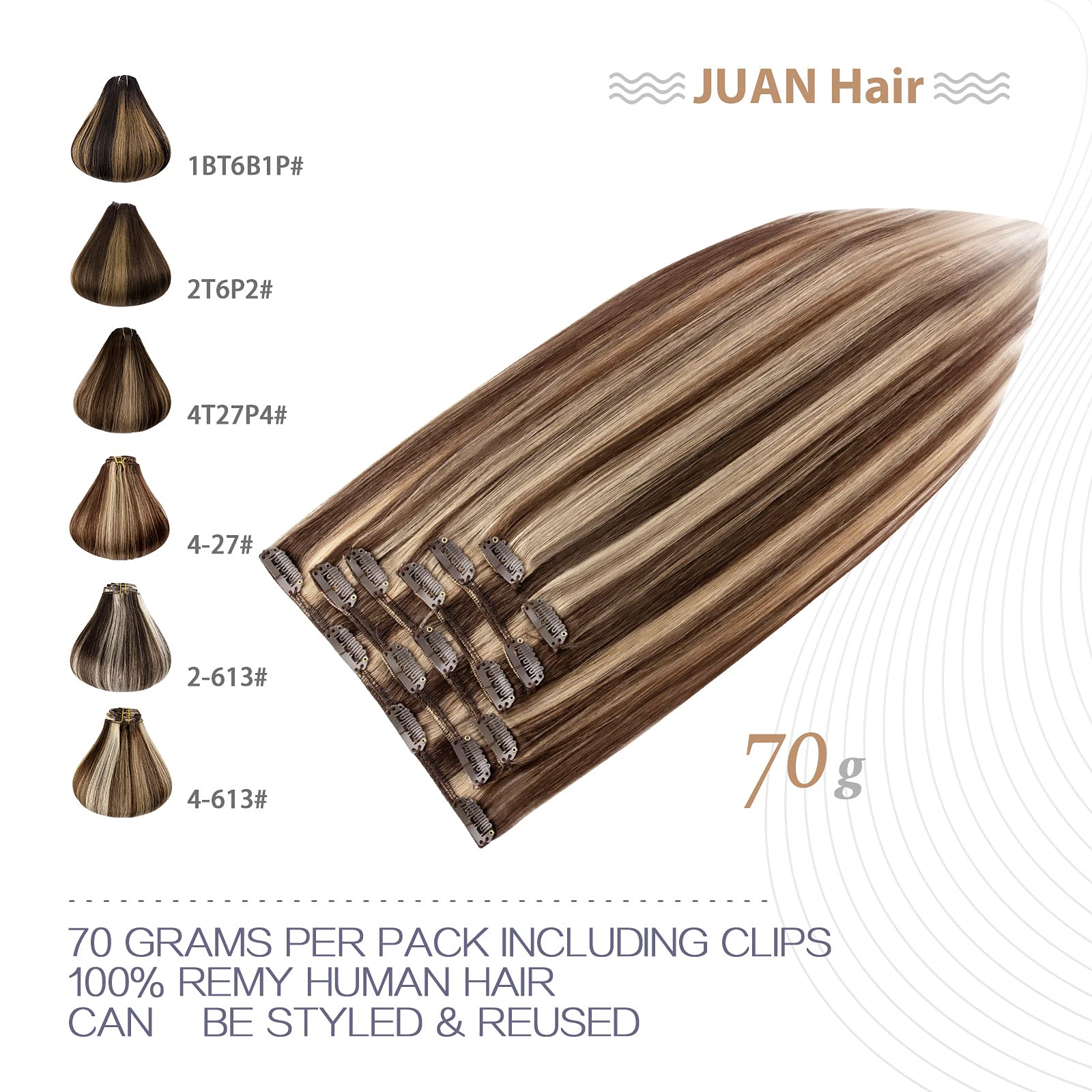 Aison Caramel Clip in Hair Extensions Real Human Hair 70G Medium Brown/Dark Blonde 100% Remy Human Hair Soft Silky Straight High