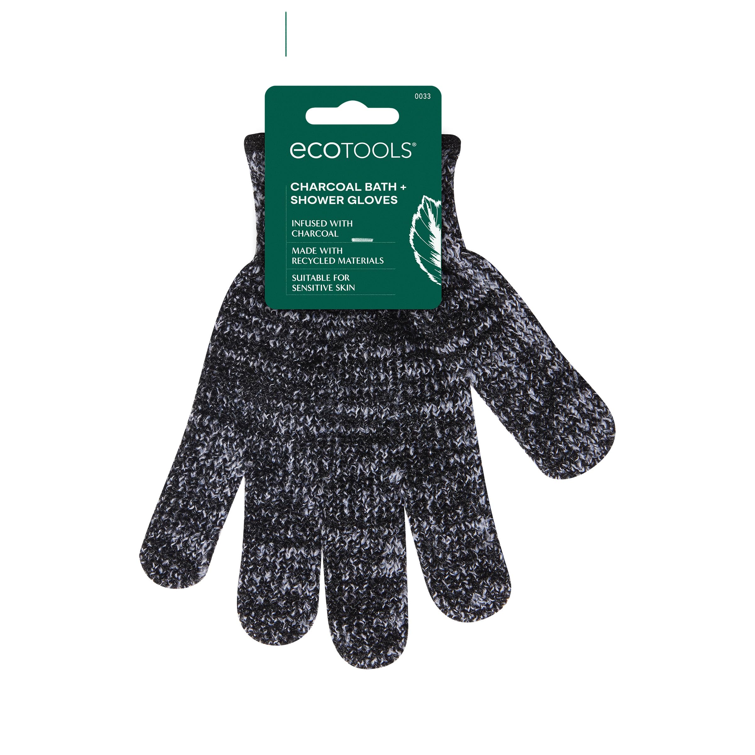 Ecotools Charcoal Bath + Shower Gloves, Exfoliating Gloves Remove Dead Skin & Cleanse Whole Body, Bath Gloves Infused With Charc