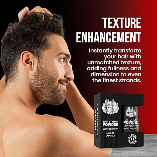 The Shave Factory Hair Styling Powder, Mattifying & Volumizing, 21g, Black, Model TS-9030-V, Flexible Hold for Professional Barbers