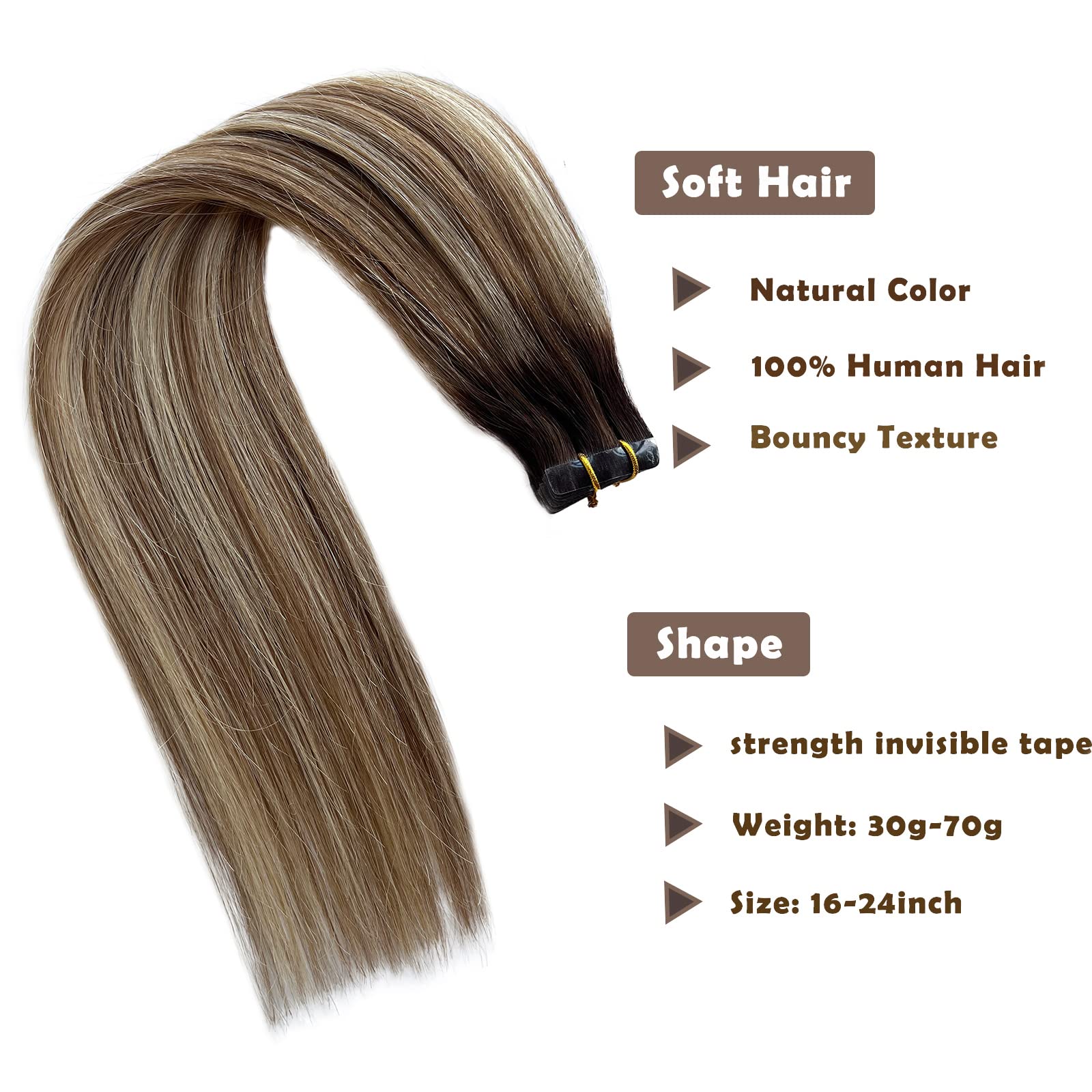 60G Hair Extensions Tape In Balayage Medium Brown To Ash Brown And Bleach Blonde Remy Tape In Human Hair Extensions Real Hair Sk