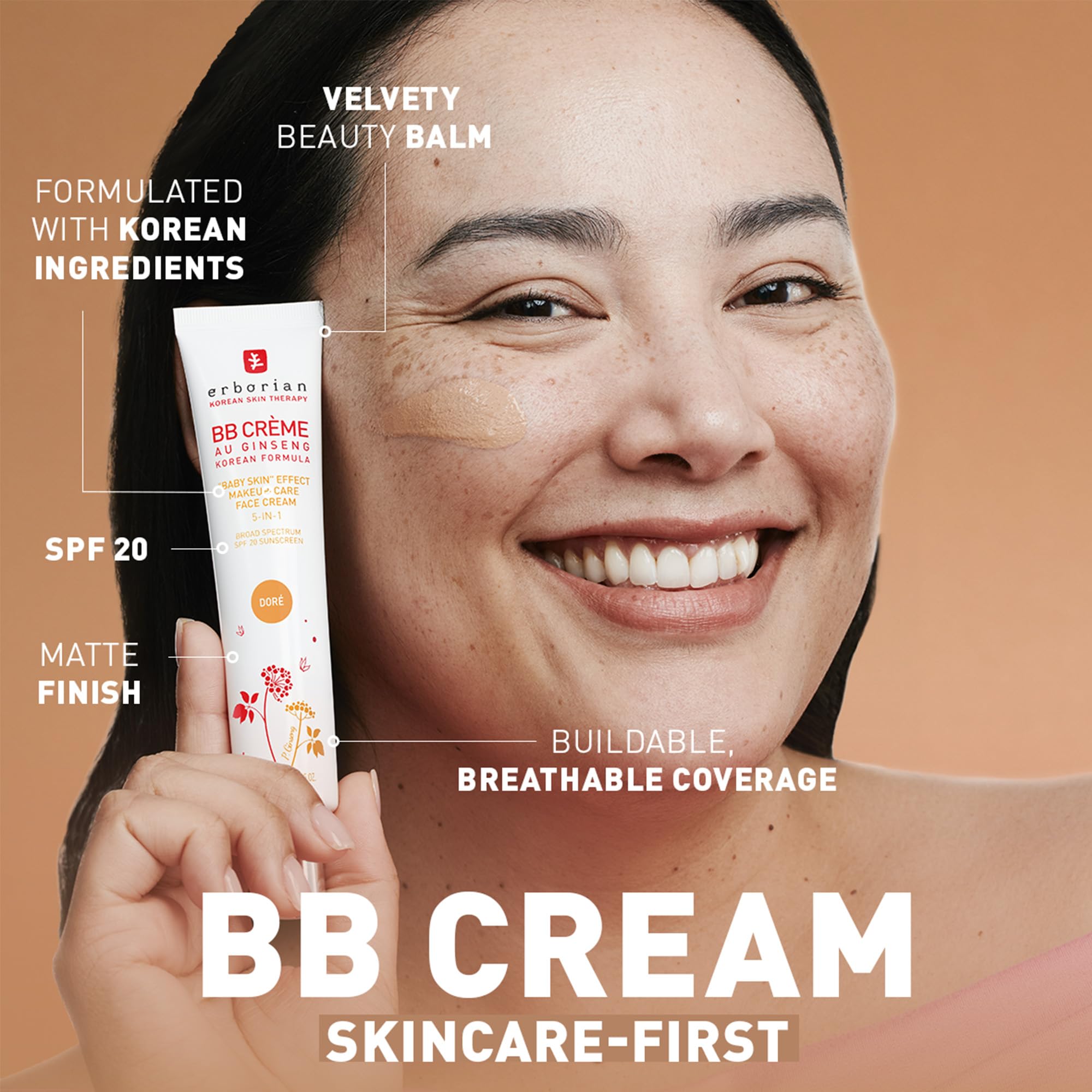 Erborian BB Cream with Ginseng, Tan (Dore) - Lightweight, SPF 20, 0.5 Oz - Korean Face Makeup & Skincare
