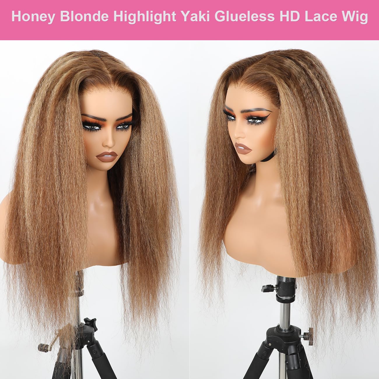 Domiso 22 Inch Highlight 4/27 Wear And Go Glueless Wig Ombre Kinky Straight Hd Lace Pre Cut 6X4.6 Hd Lace Wigs Human Hair For Wo