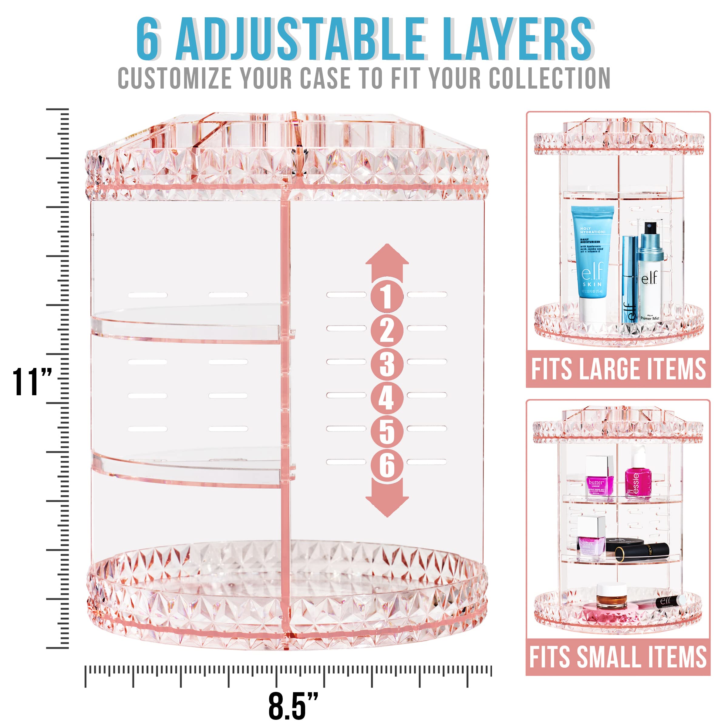 Sorbus 360 Rotating Makeup Organizer - Spinning Acrylic Cosmetics Organizer, Adjustable Shelves For Make Up, Perfume & Toiletrie