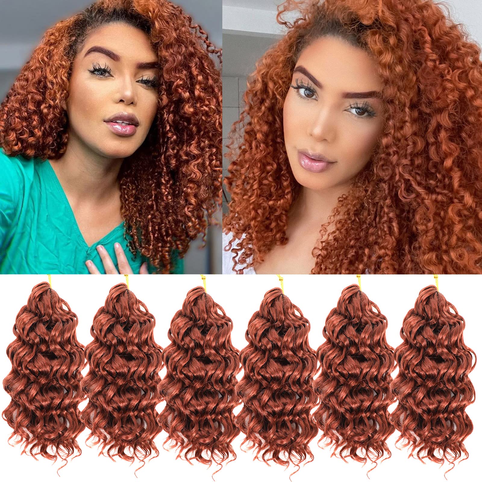 Gogo Curl Crochet Hair 8 Inch 6 Packs Short Beach Curl Water Wave Curly Crochet Braids Hair , Deep Wave Synthetic Braiding Hair