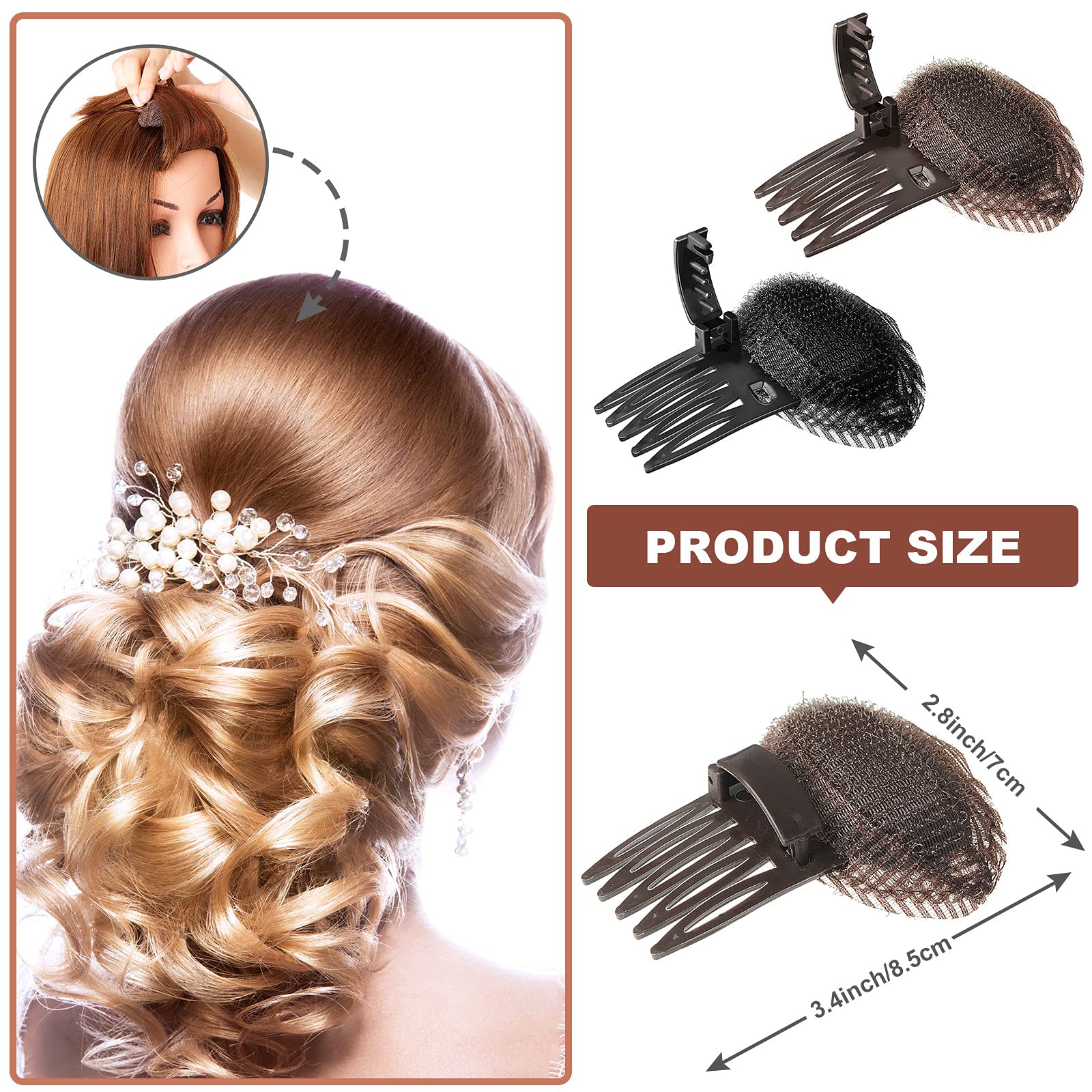 4 Pieces Puff Hair Head Cushion Invisible Fluffy Hair Pad Sponge Clip Front Hair Base Comb Bun Bump Up Volume Hair Base Invisibl