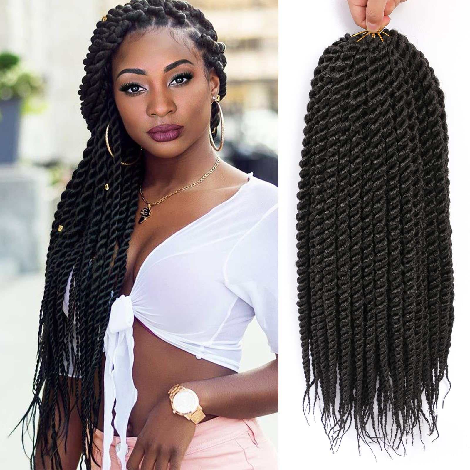 Admutty Havana Twist Crochet Hair 6 Packs 24 inch Crochet Braids Senegalese Twist Crochet Braiding Hair, Jumbo Havana Mamba Twis