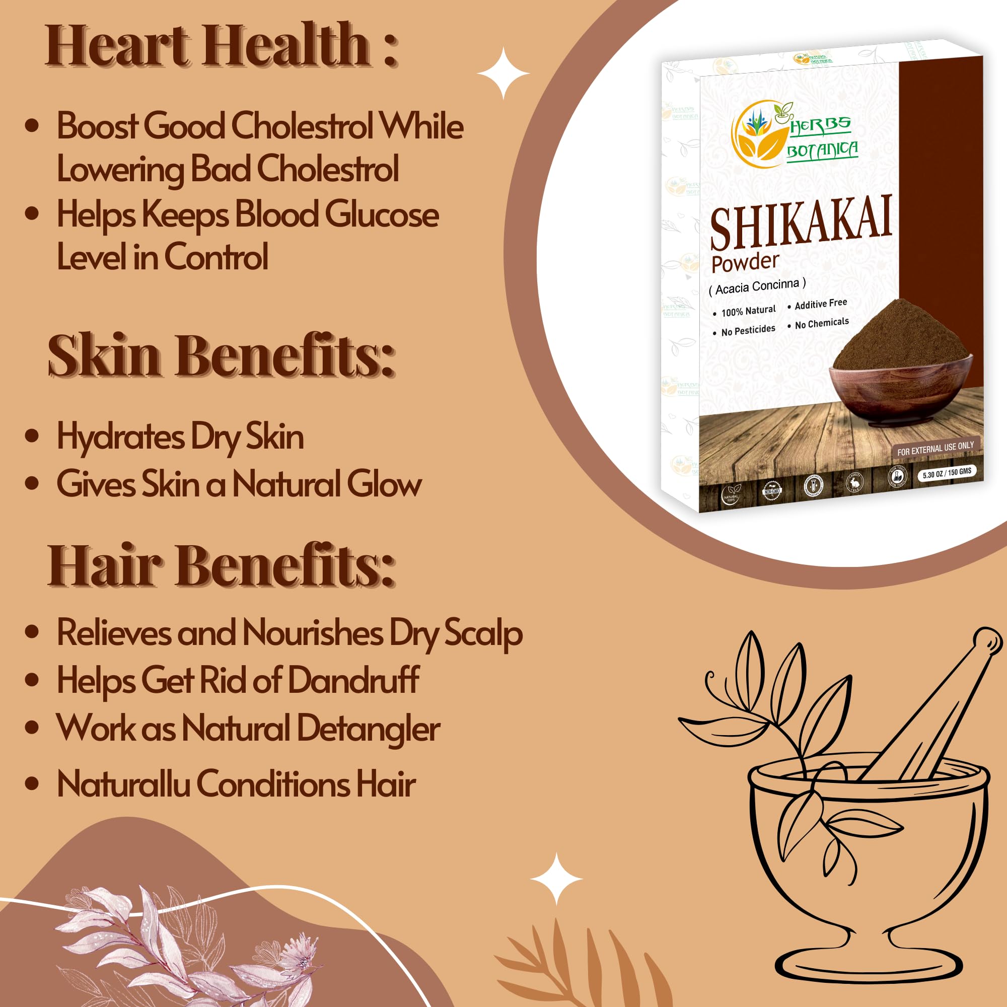 Herbs Botanica Shikakai Powder Pure Acacia Concinna Fruit Pods Powder For Hair, Shiny, Tangled Hair Cleanser & Conditioner Vegan