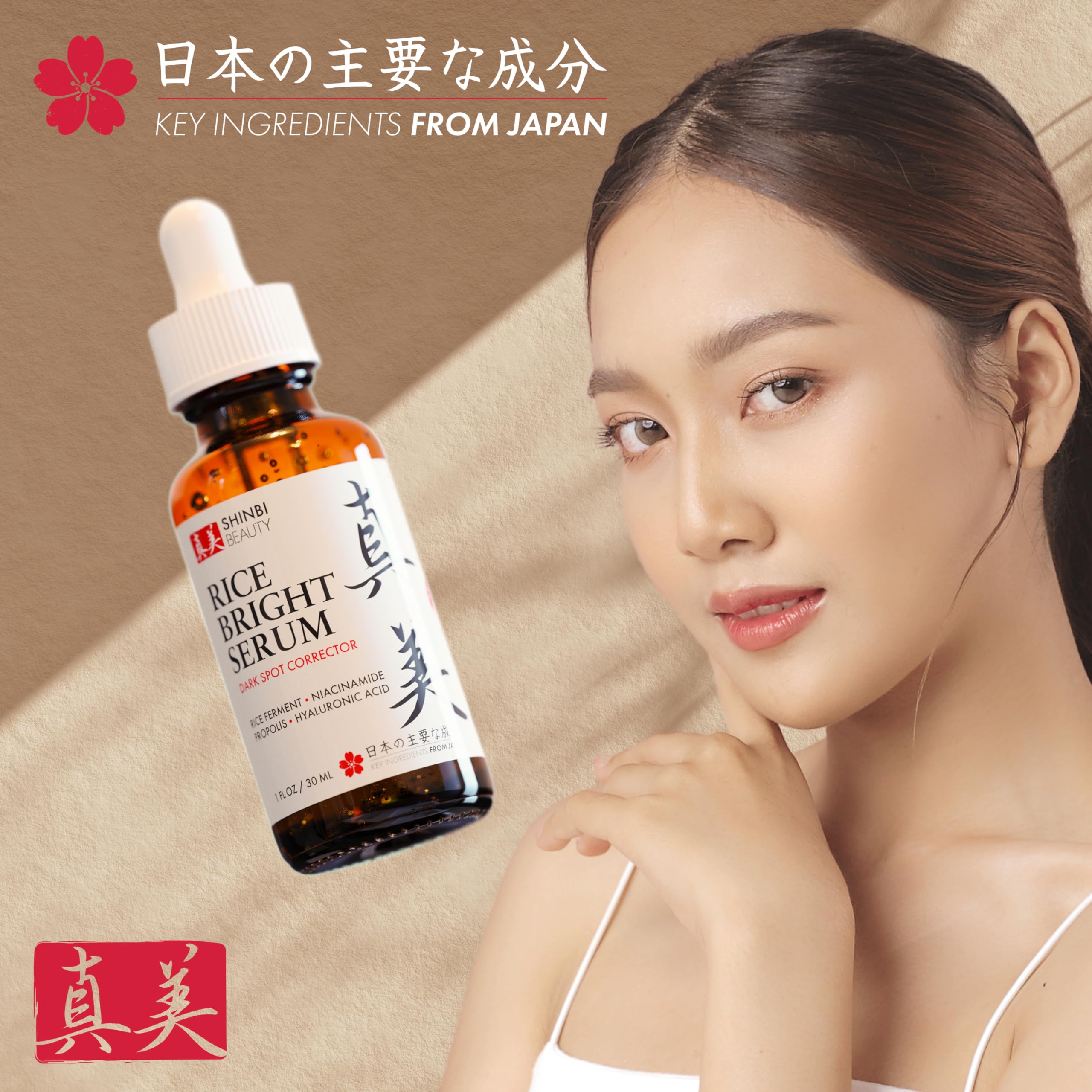 Shinbi Beauty Japanese Skincare Products - Niacinamide Melasma Brightening Serum for Dark Spots, Hyperpigmentation & Uneven Skin