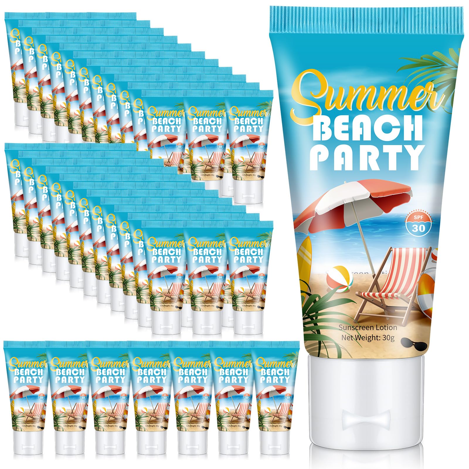 Dansib 100 Pcs Mini Sunscreen Bulk for Summer Party Wedding SPF 30 Water Resistant Sunscreen Lotion Bulk 1oz Travel Size for Tha
