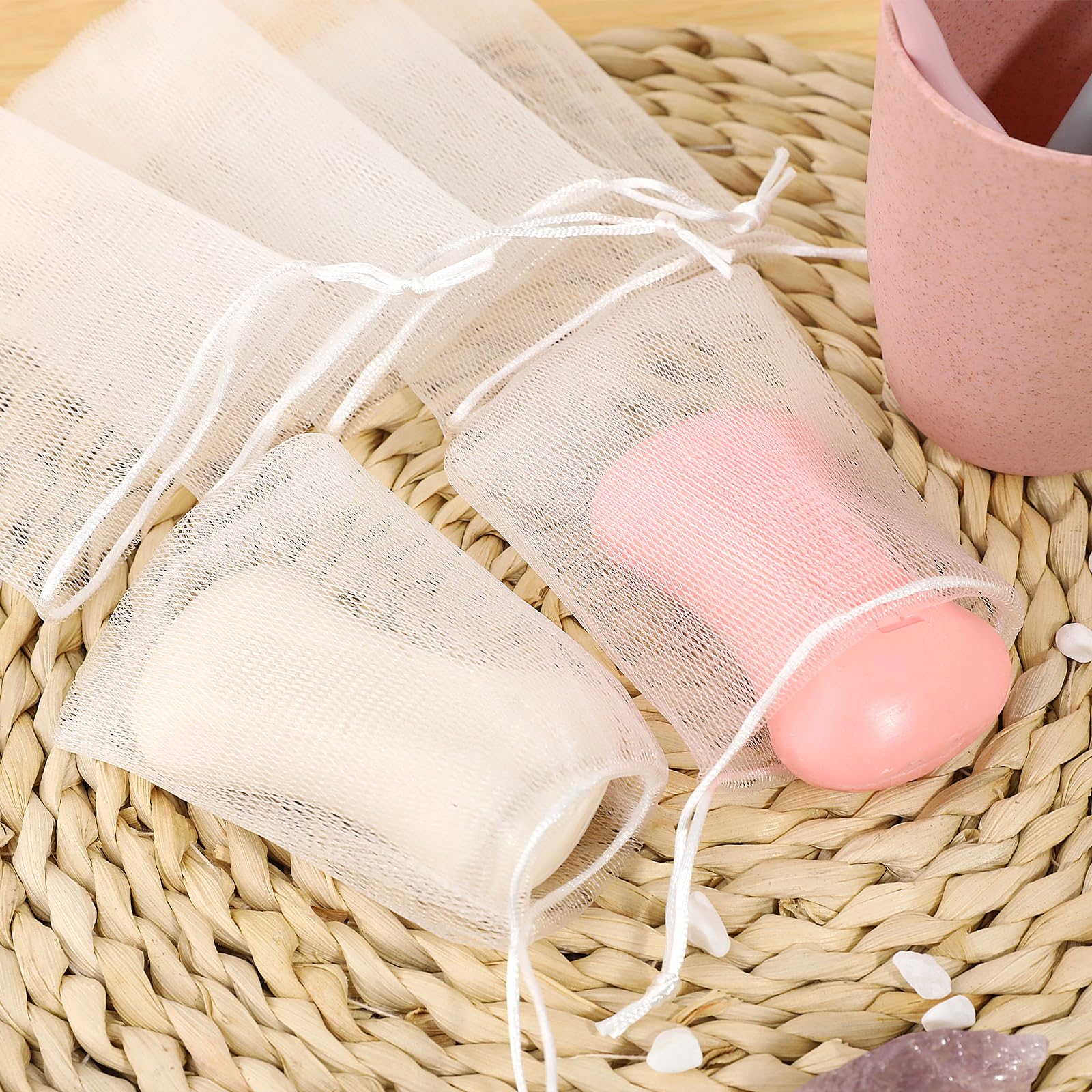 Mozeat Lens 10 Pcs Exfoliating Mesh Soap Saver Pouch Bag Mesh Soap Bag Soap Handmade Soap Bubble Mesh Net Bags With Drawstring M
