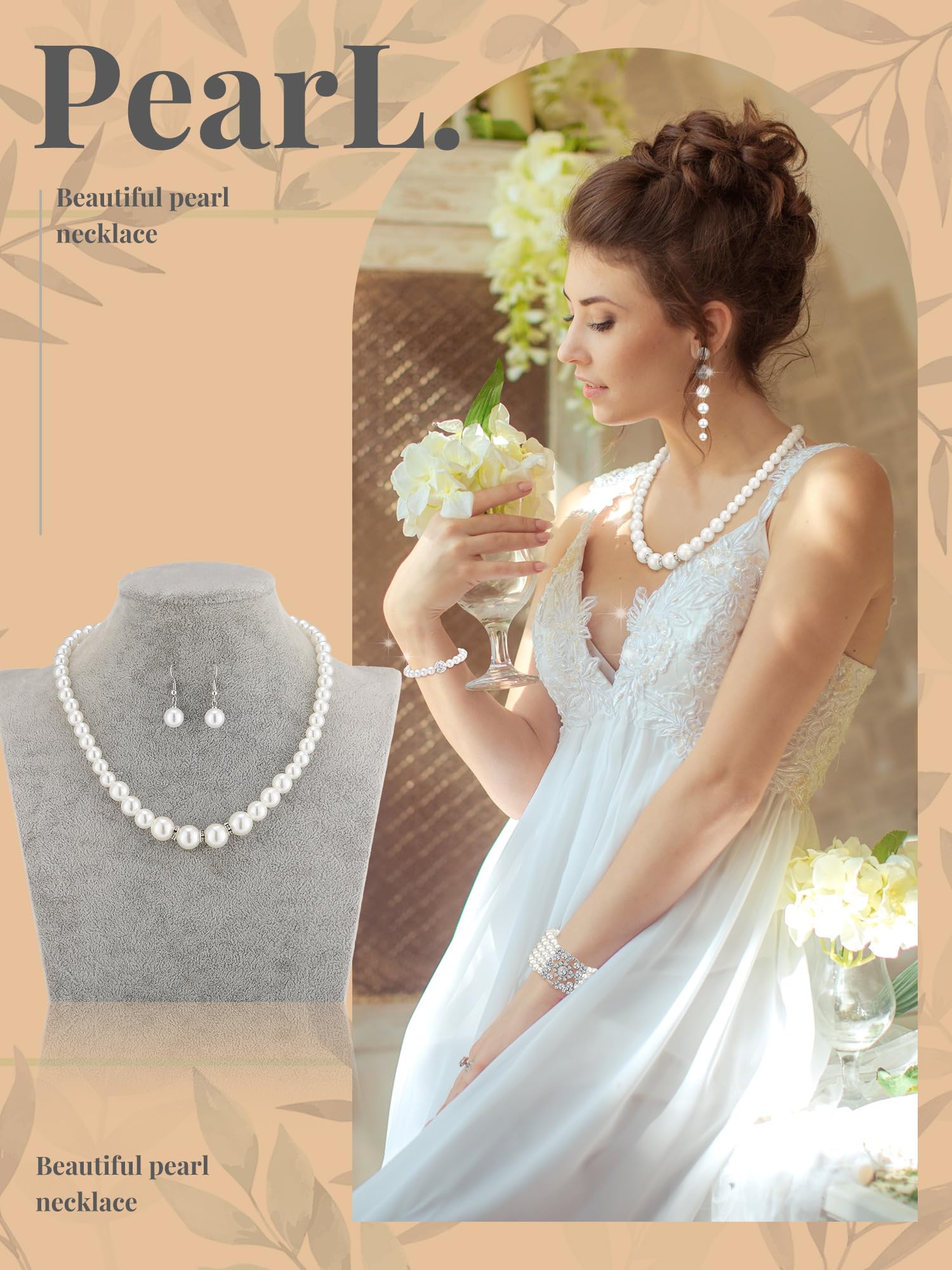 BBTO 8 Pcs Pearl Necklace and Earrings Set for Women Faux Pearl Bracelets Costume Jewelry Set for Wedding Gift Birthday Party (C