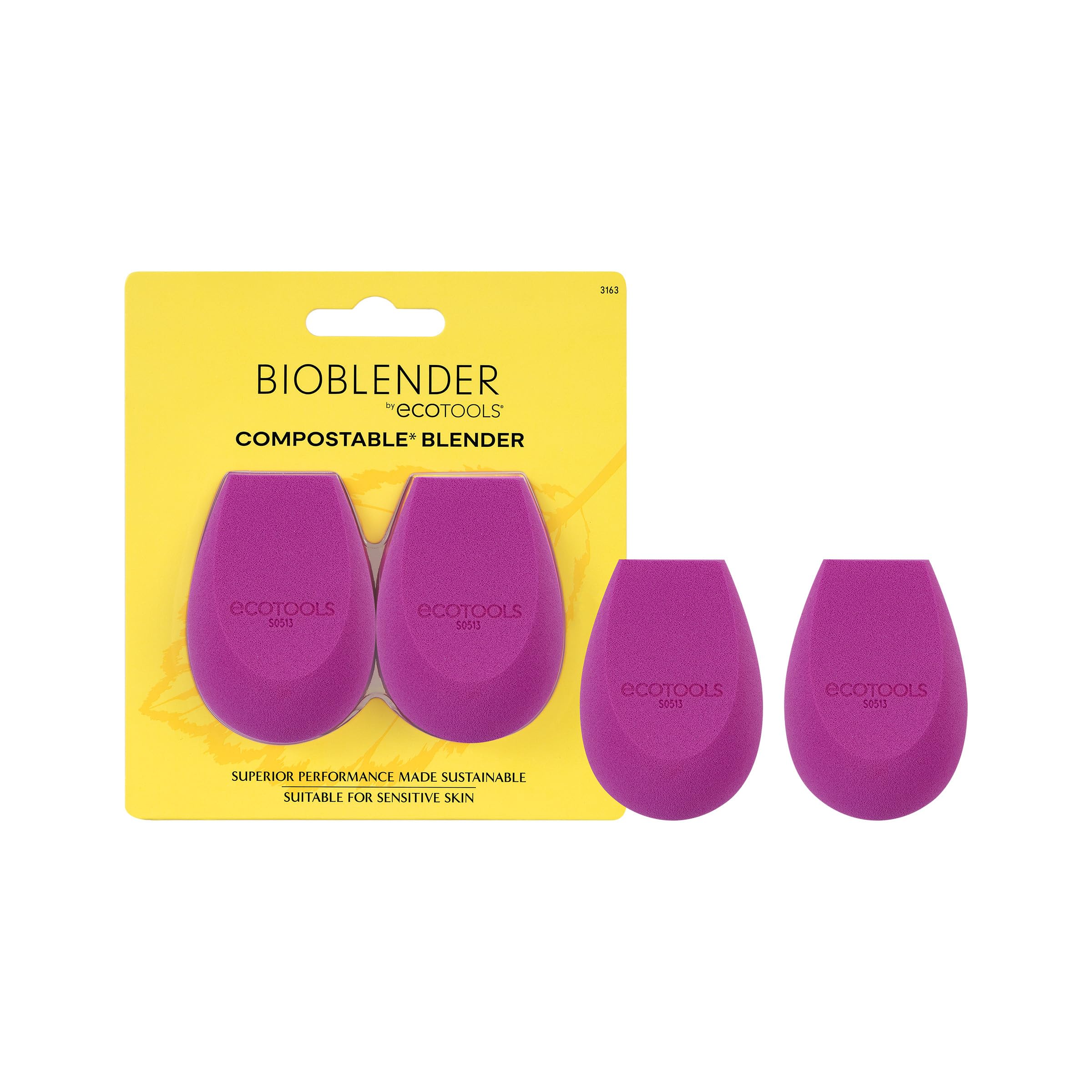 EcoTools Bioblender Makeup Sponge Duo, Compostable Makeup Blender, For Liquid & Cream Foundation, Seamless Application, Eco-Frie