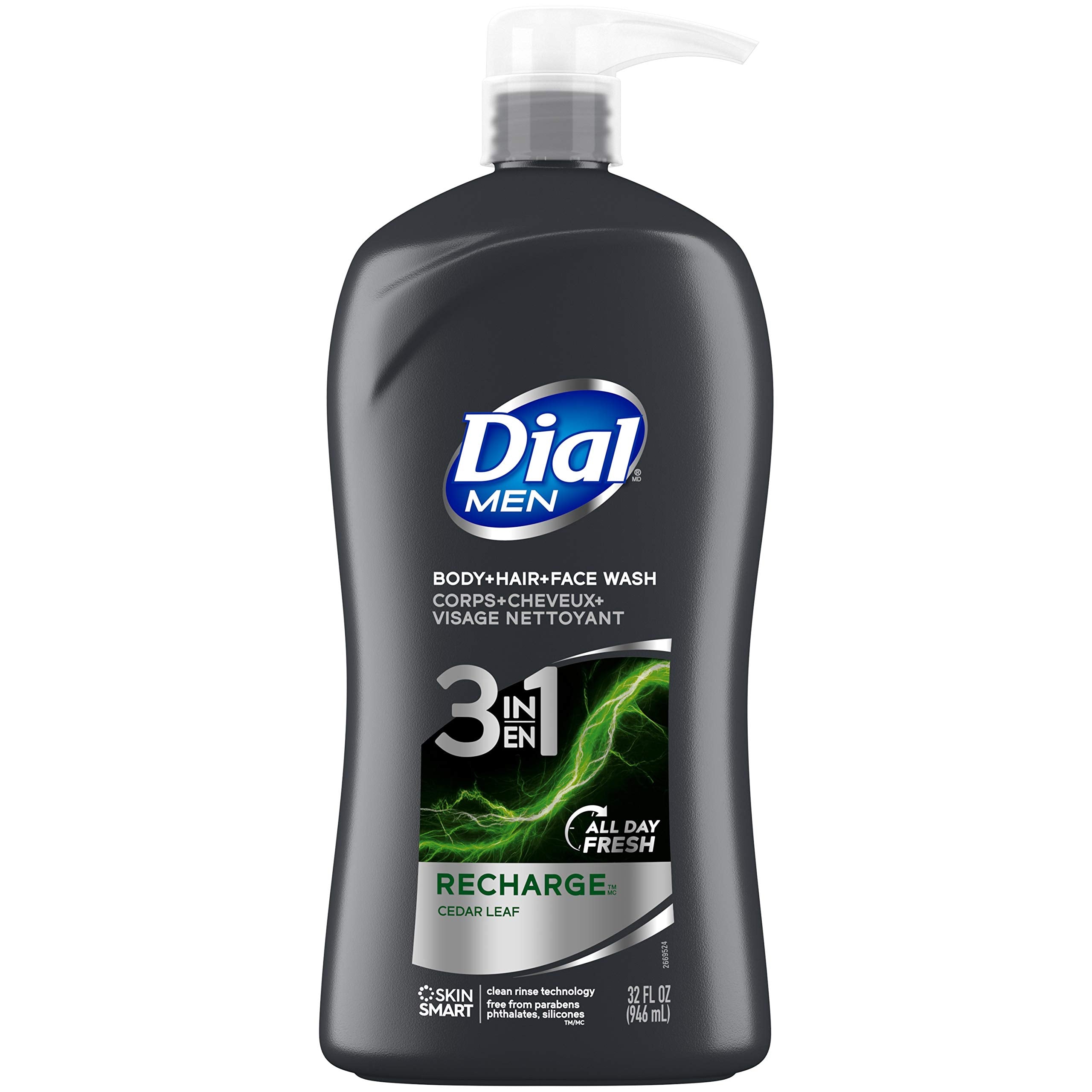 Dial Men 3In1 Body, Hair And Face Wash, Recharge, 32 Fl Oz