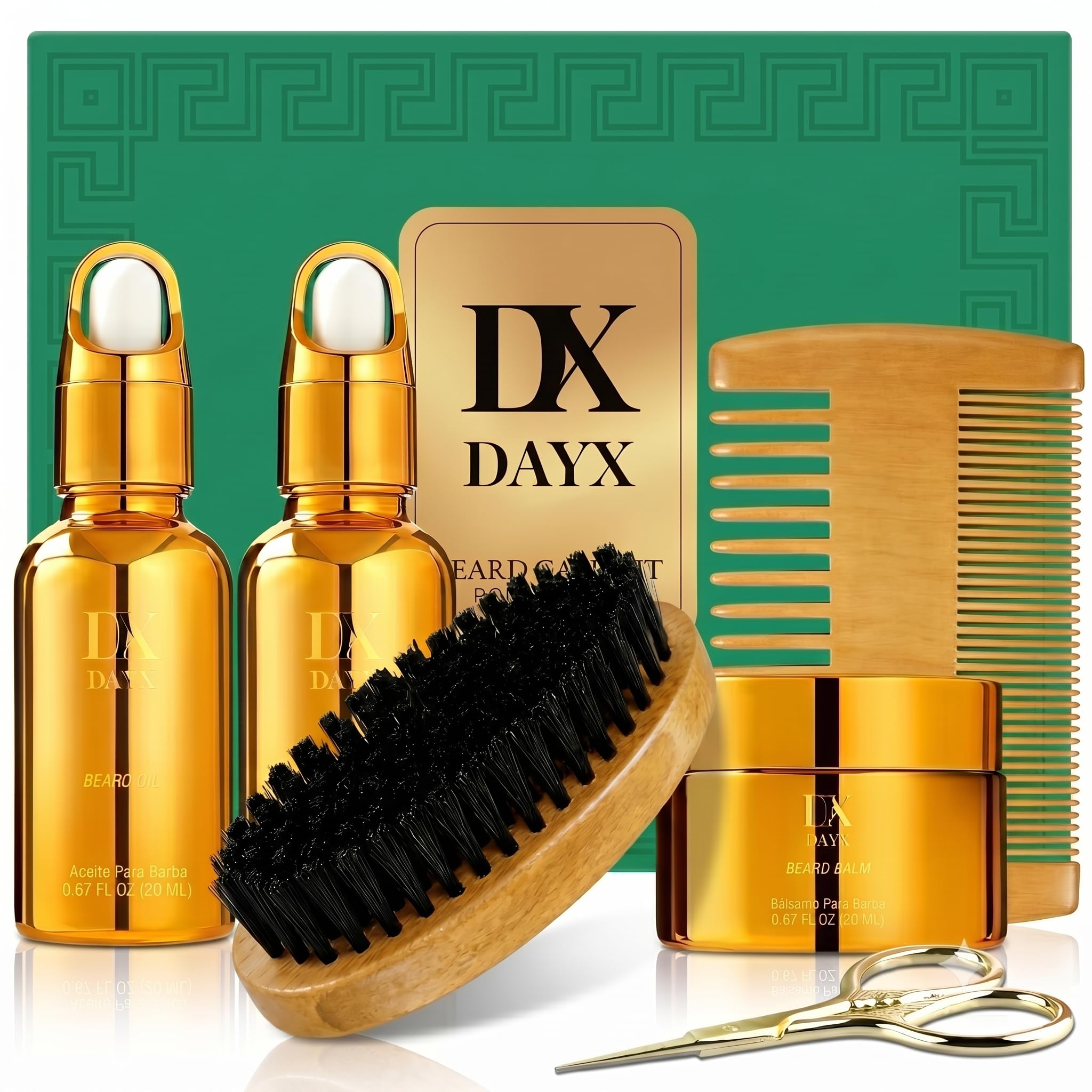 Beard Grooming Kit for Black Men w/ Beard Oil, Balm, Brush, Comb & Scissors