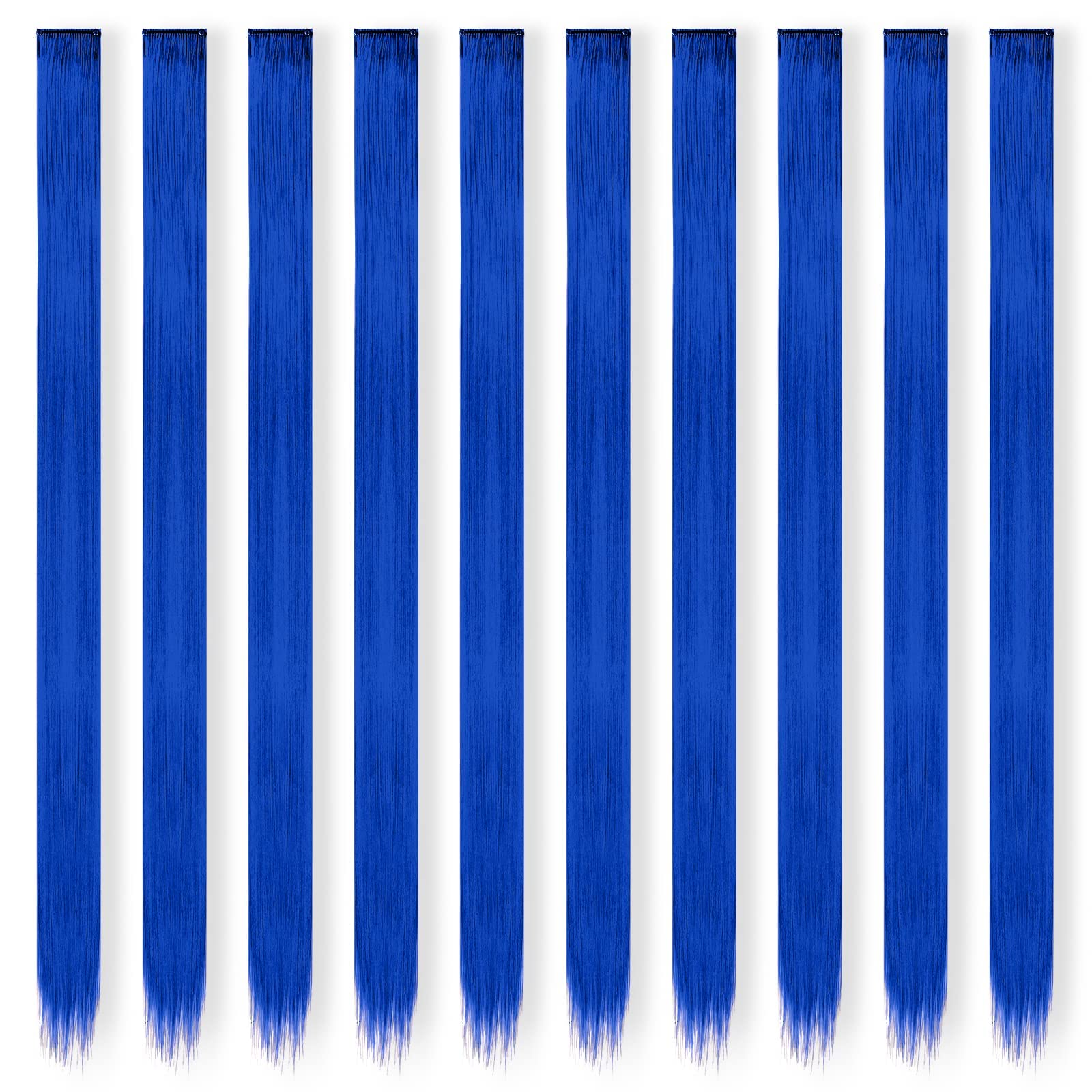 FESHFEN Colored Hair Extensions, 10 PCS Dark Blue Hairpieces for Women Highlight Colorful Straight Clip in Hair Extensions for D