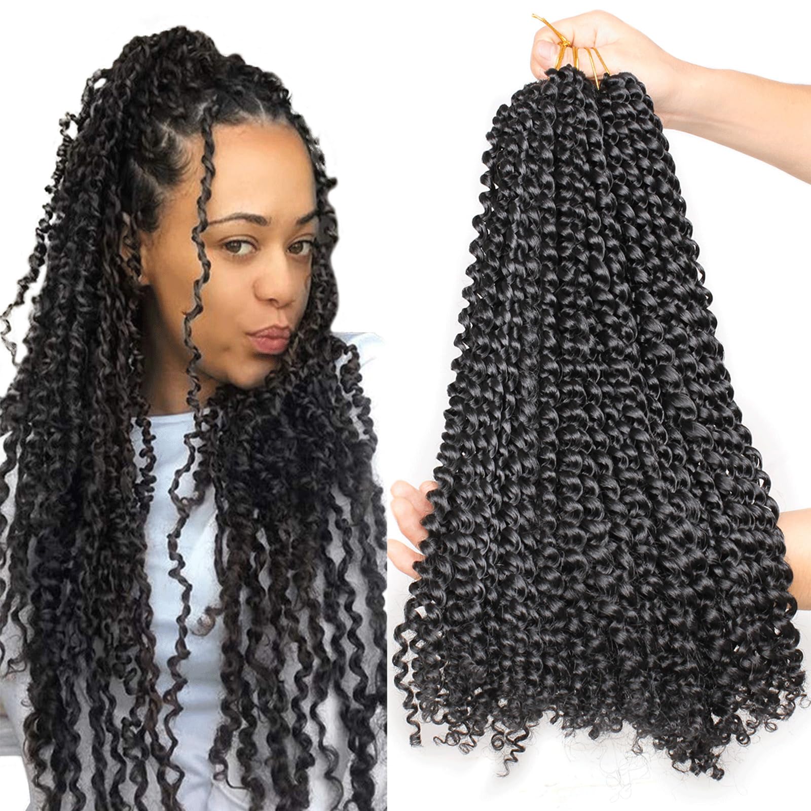 Leeven 18 Inch Passion Twist Crochet Hair 126 Strands Natural Black Water Wave Crochet Hair For Butterfly Locs Passion Twist Hai