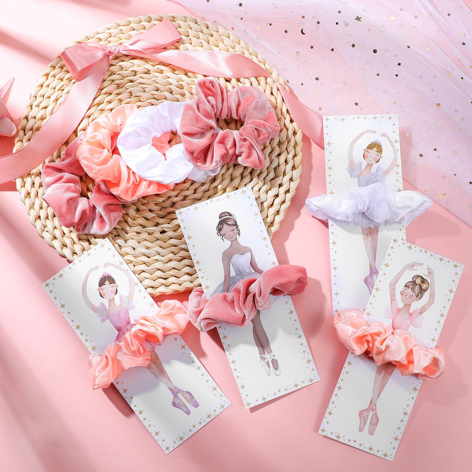 Yuxung 24 Sets Ballerina Party Favors Include 24 Women Soft Elastic Hair Ties Hair Scrunchies 24 Ballerina Thank You Cards Birth
