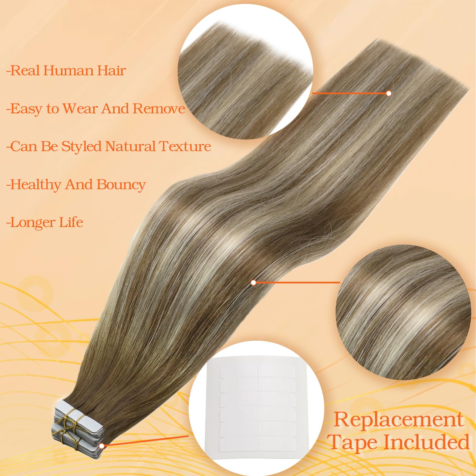 Full Shine Blonde Tape In Hair Extensions 16 Inch Tape In Extensions Real Human Hair Color 6 Fading To 6 Brown And 60 Platinum B